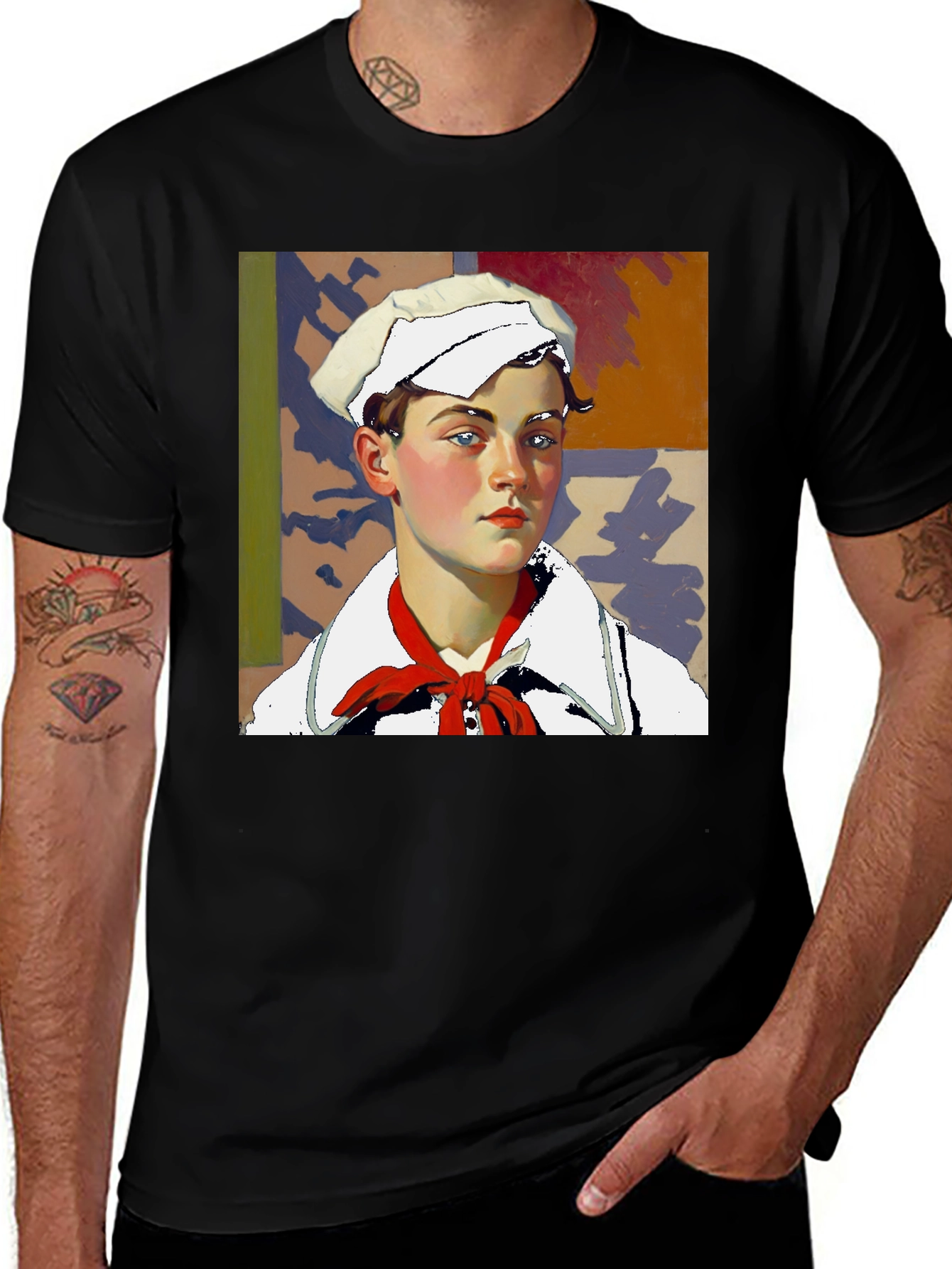 Black Sailor Portrait Tee - Unique Graphic Print main image
