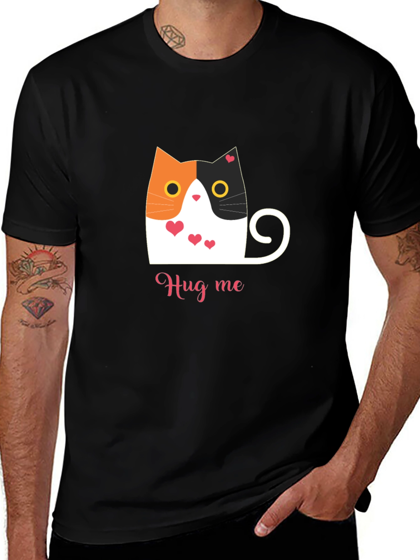 Cute Cat Hug Me T-Shirt - Soft Black Tee