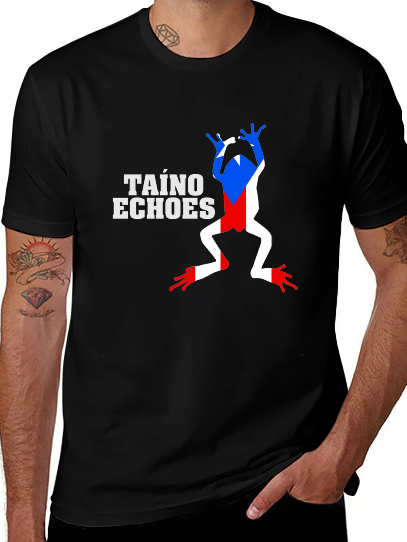 Taino Echoes Frog Graphic Black T-Shirt