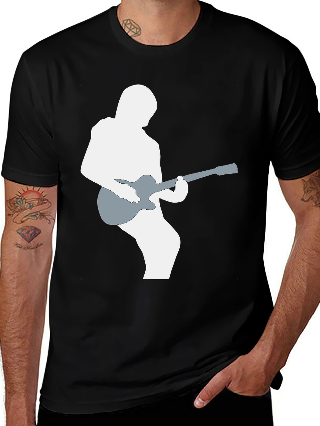 Variant 5 of Guitar Player Graphic Tee - Black Cotton Comfort