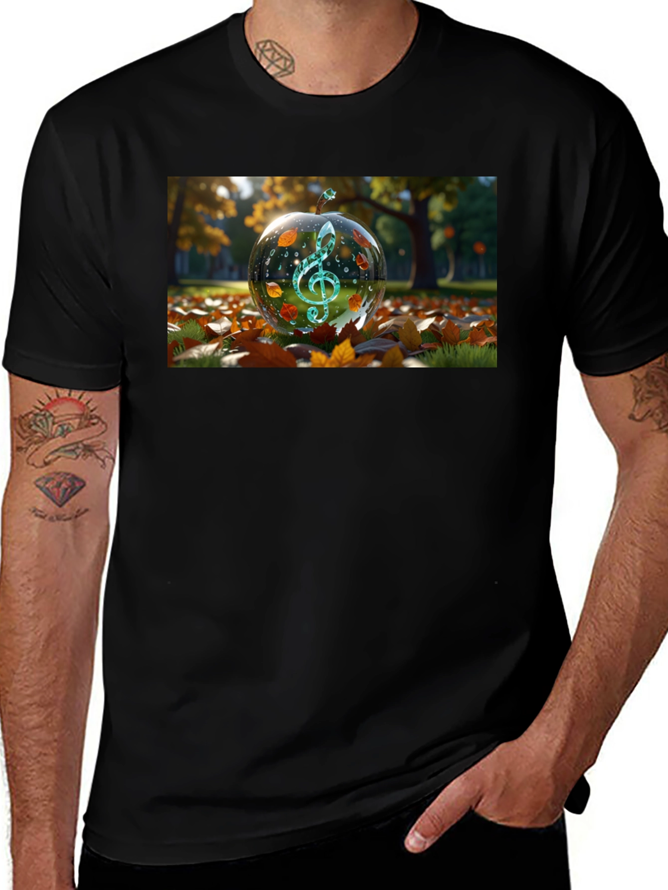 Variant 19 of Autumn Treble Clef Globe Black Tee