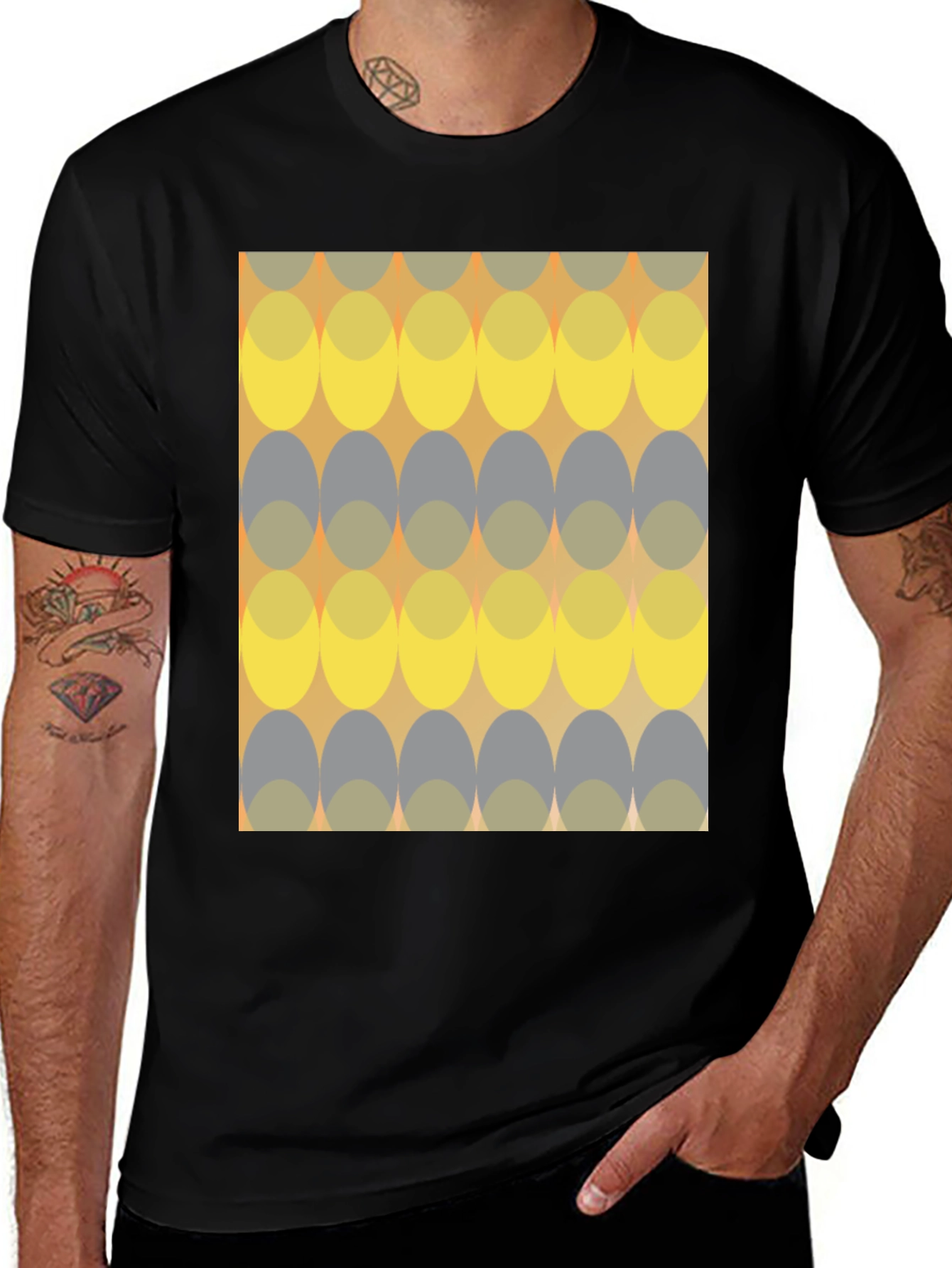 Variant 13 of Retro Ellipse Pattern Black T-Shirt