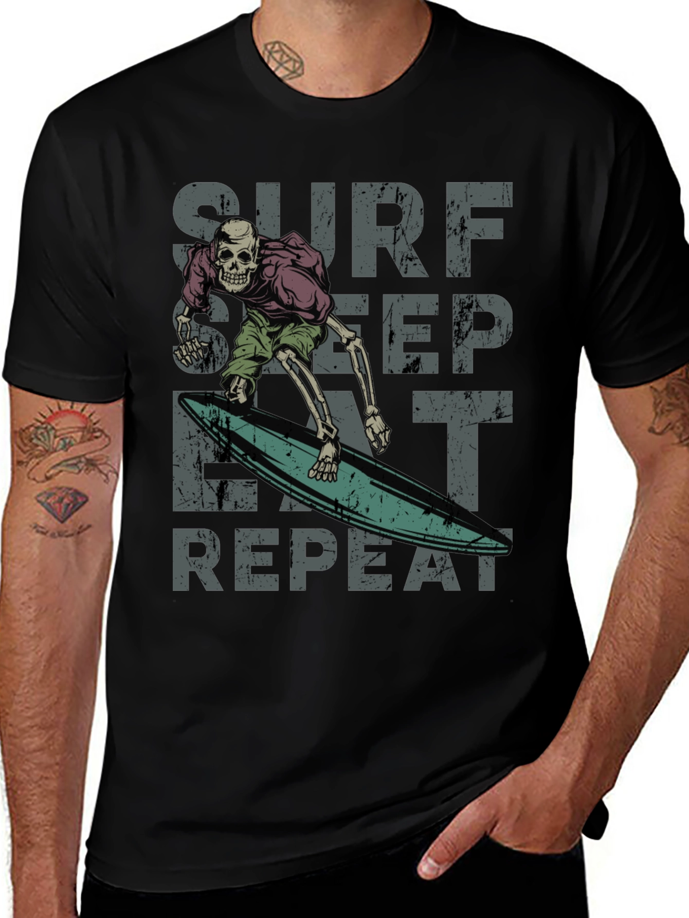 Variant 24 of Surf Sleep Eat Repeat Skeleton Graphic Tee