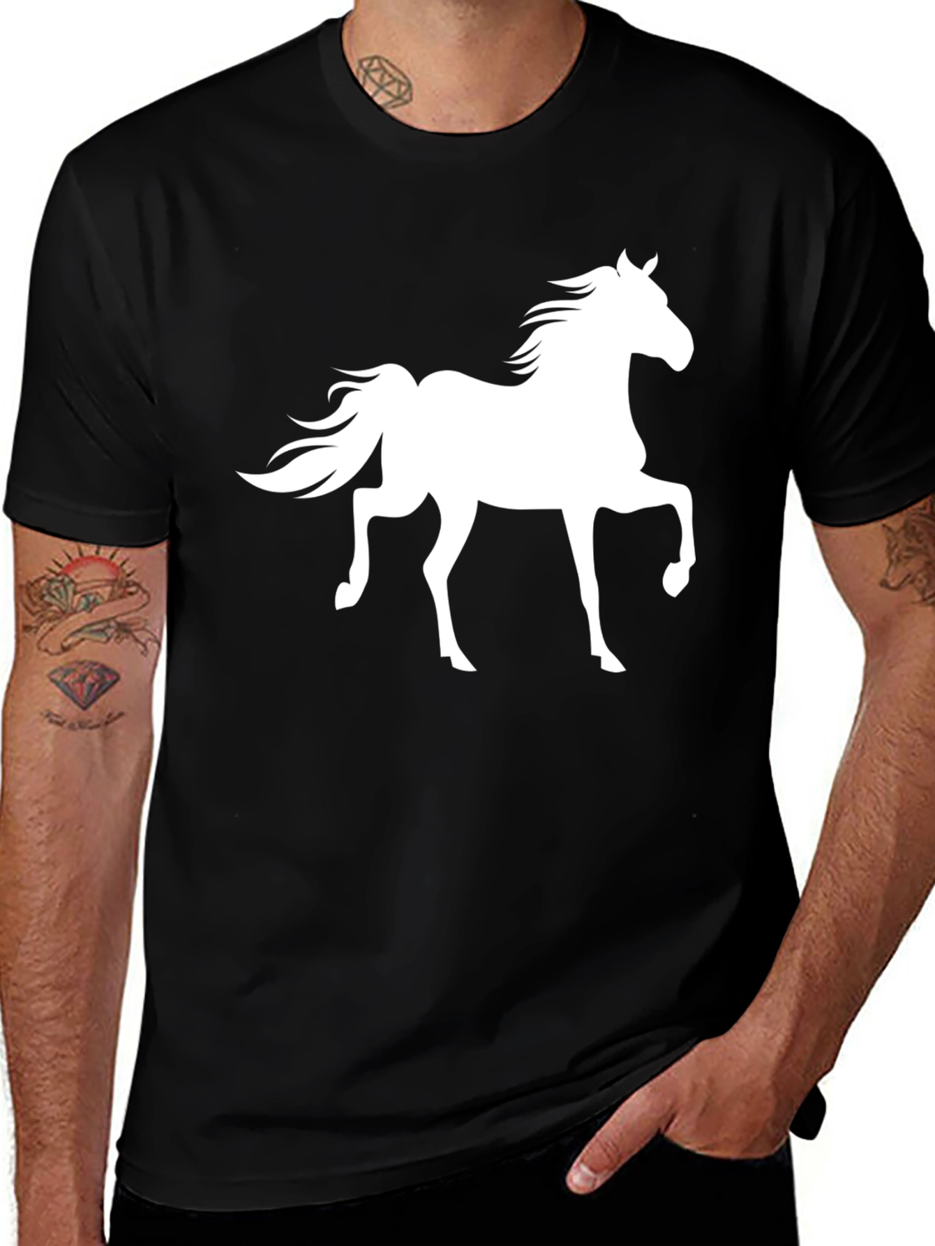 Variant 10 of Horse Graphic Print Black T-Shirt