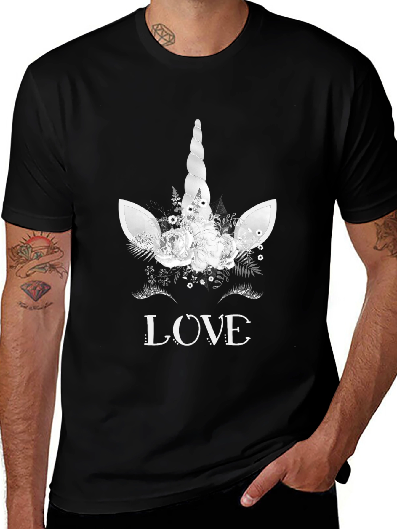 Black Unicorn Love Graphic Tee - Black Cotton T-Shirt main image