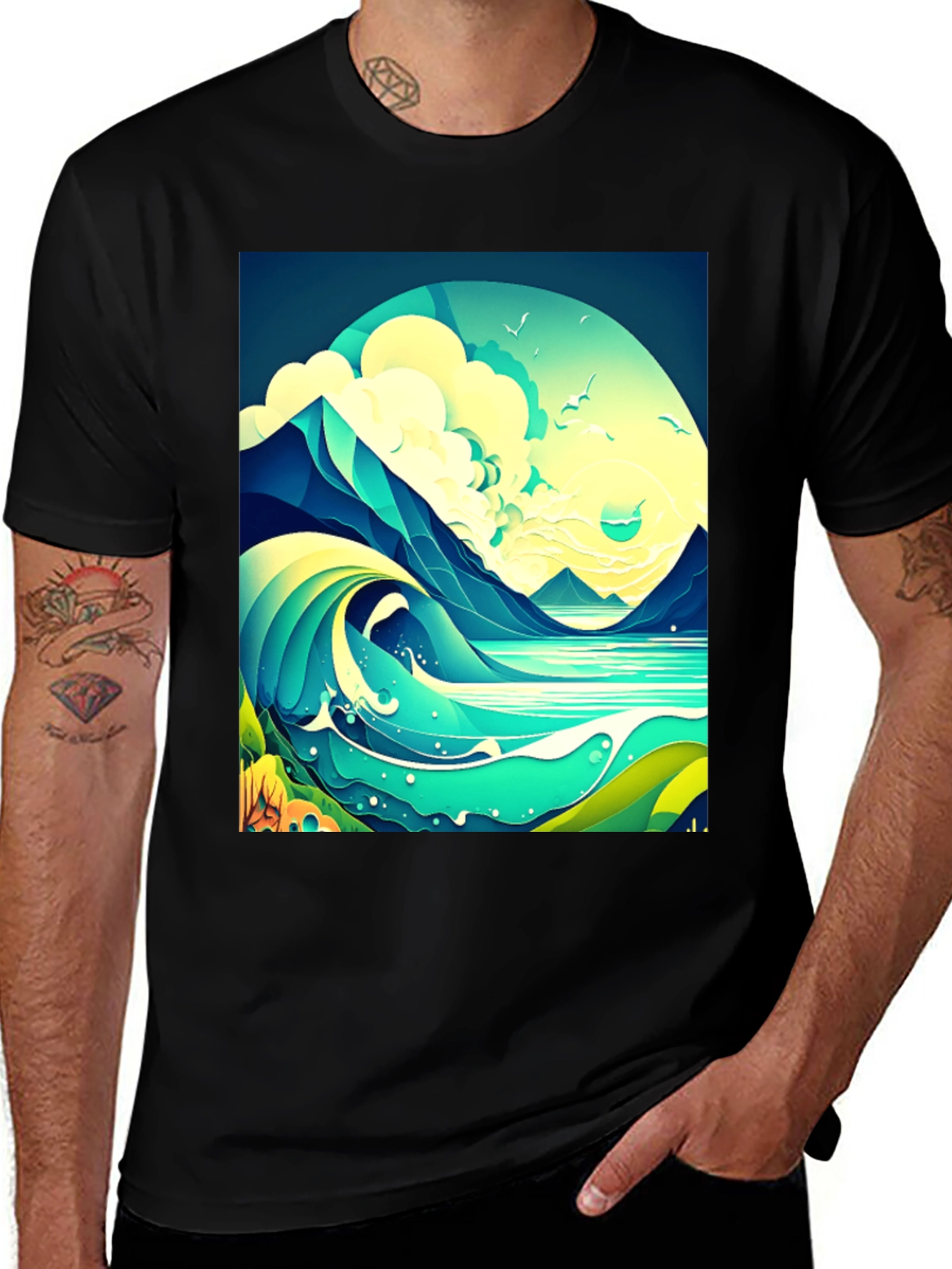 Variant 27 of Wave Crest Graphic Tee - Artistic Ocean Design