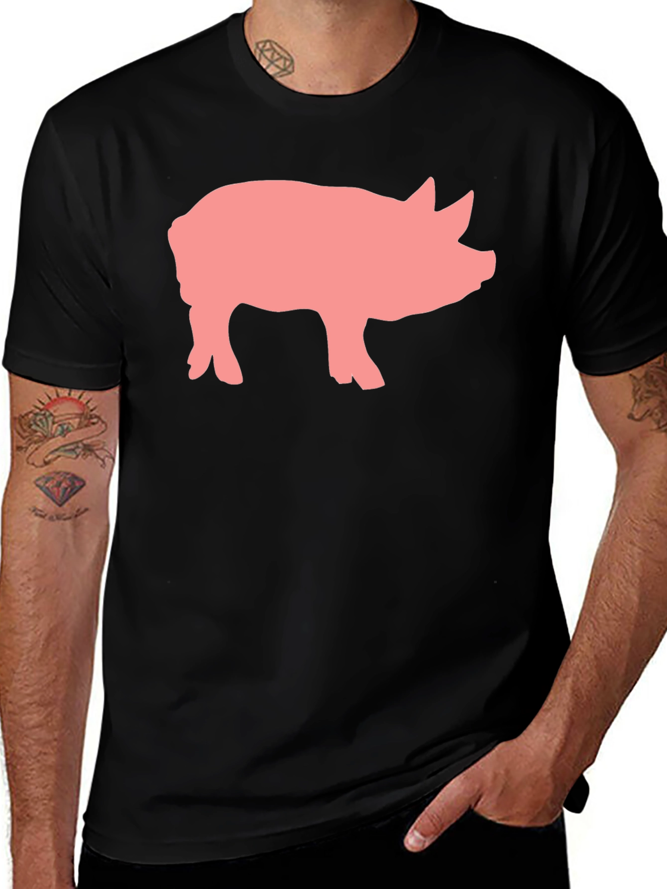 Variant 12 of Pig Graphic Print Black Crew Neck T-Shirt