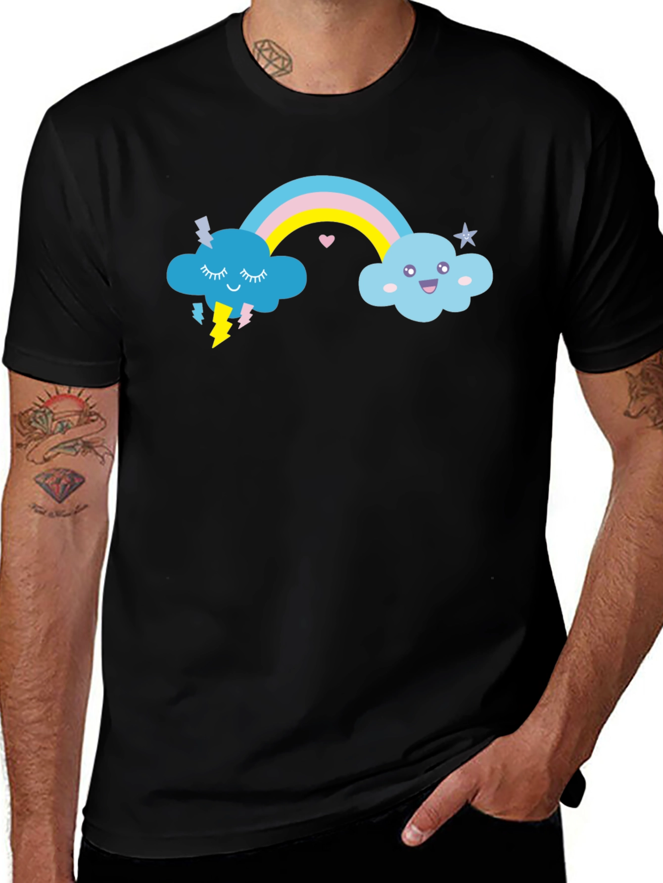 Variant 8 of Cute Cartoon Weather Rainbow Black T-Shirt