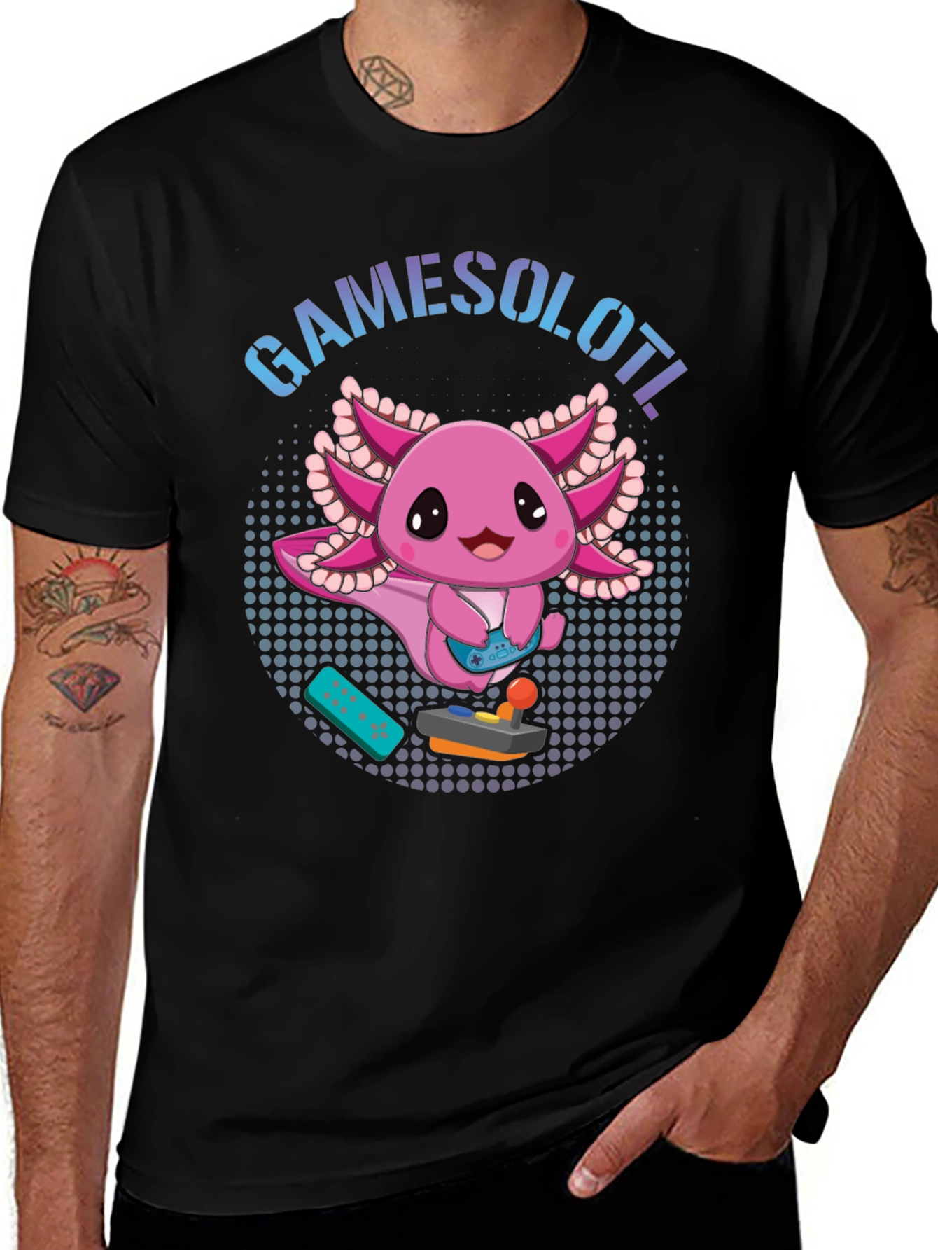 Variant 13 of Gamesolotl Black T-Shirt - Gaming Axolotl