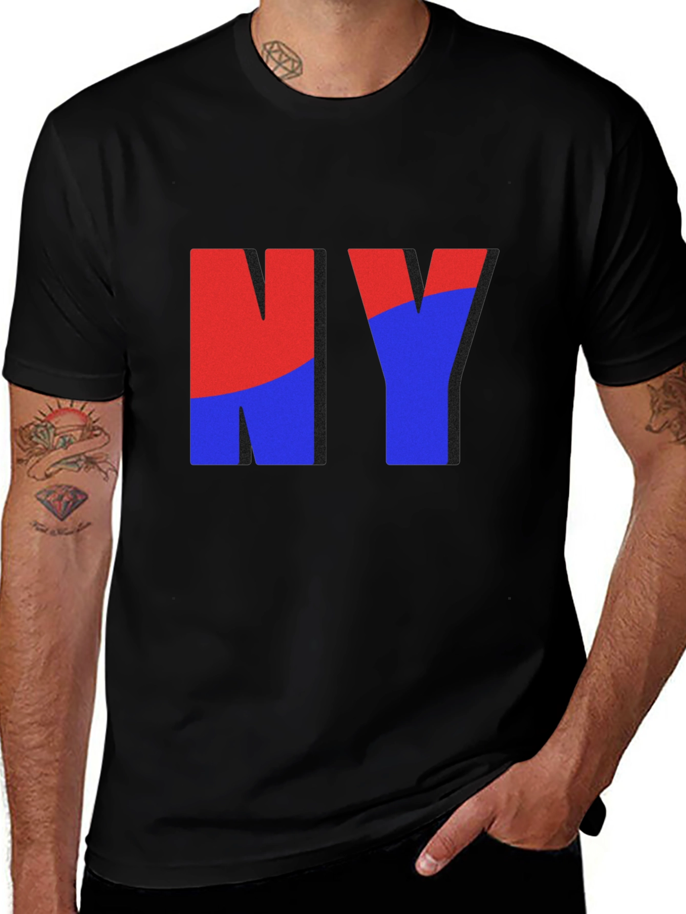 Variant 30 of NY Graphic Tee - Red and Blue Letters on Black T-Shirt
