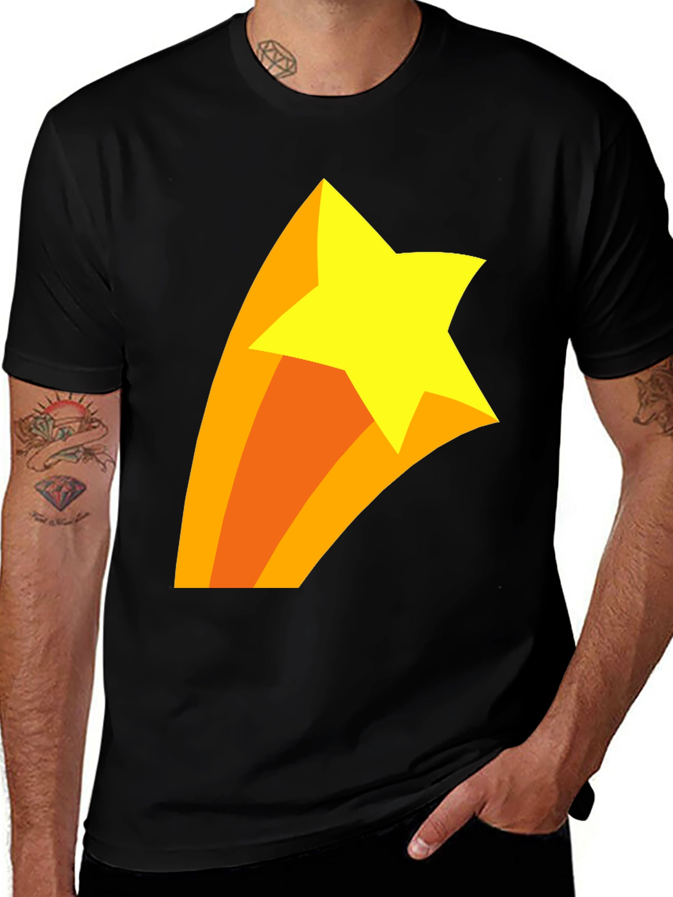 Variant 5 of Shooting Star Graphic T-Shirt - Black Cotton Tee