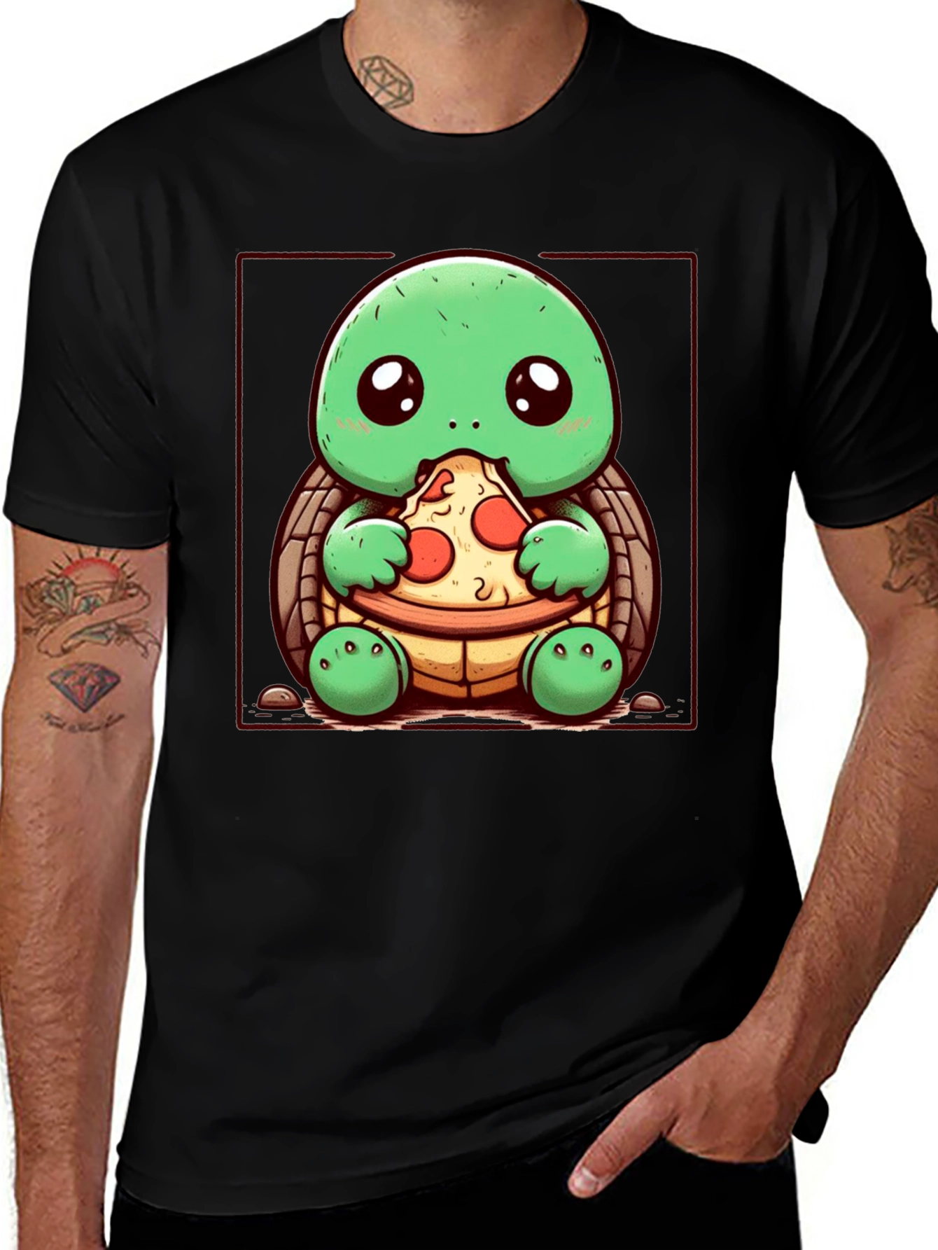 Variant 21 of Turtle Eating Pizza Graphic T-Shirt