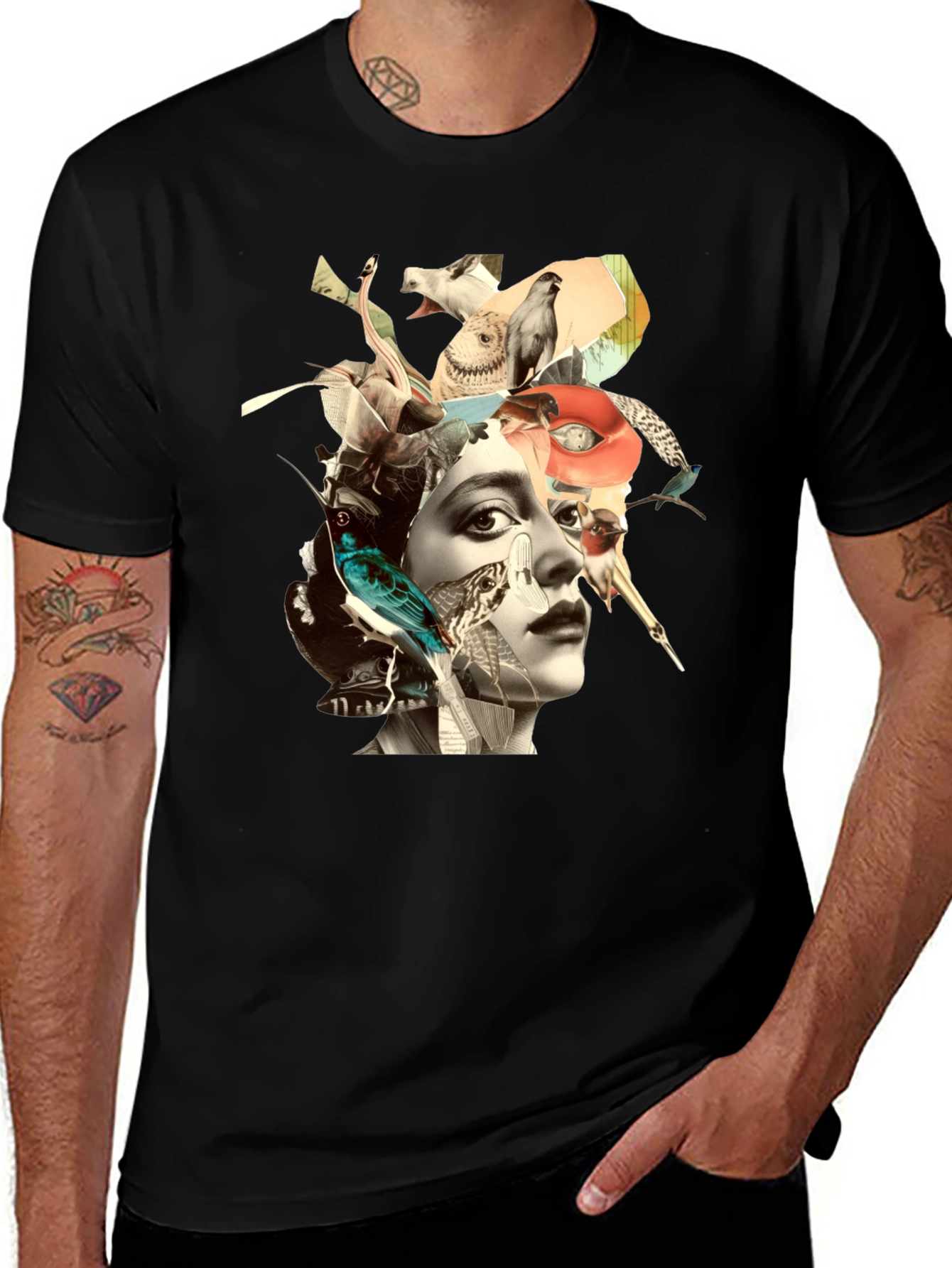 Variant 5 of Artistic Collage Graphic Tee - Unisex Black T-Shirt