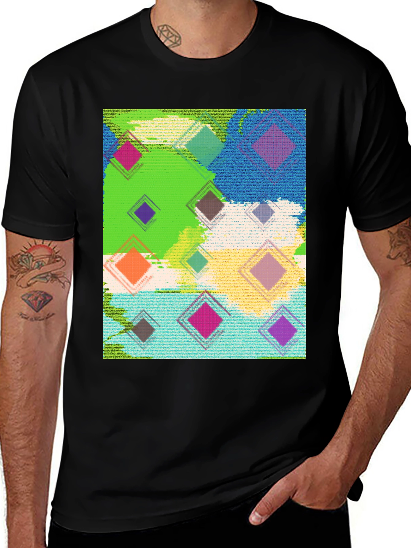 Variant 2 of Abstract Diamond Pattern Black T-Shirt
