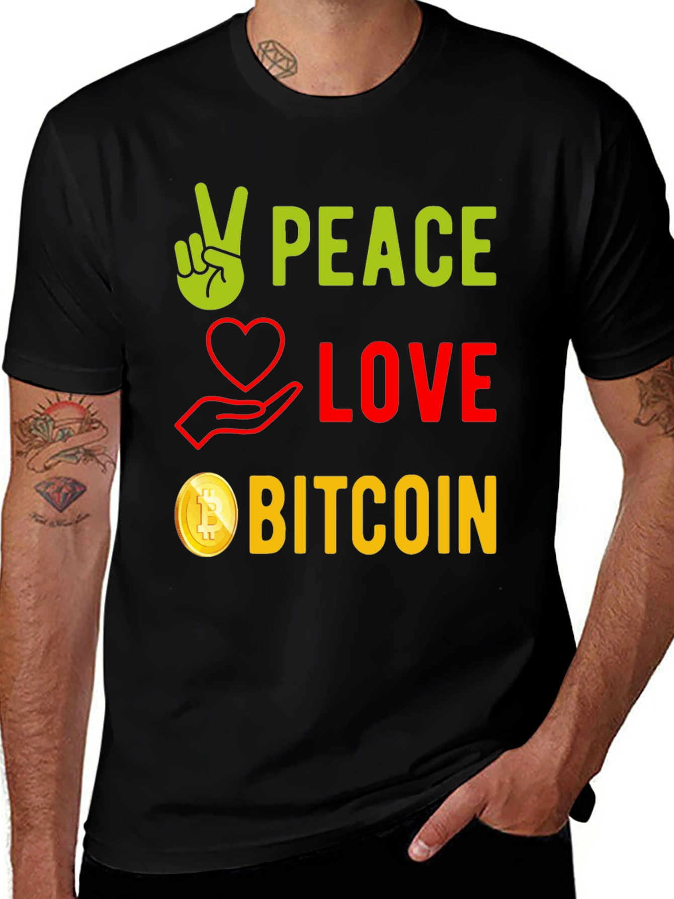 Peace Love Bitcoin Black T-Shirt