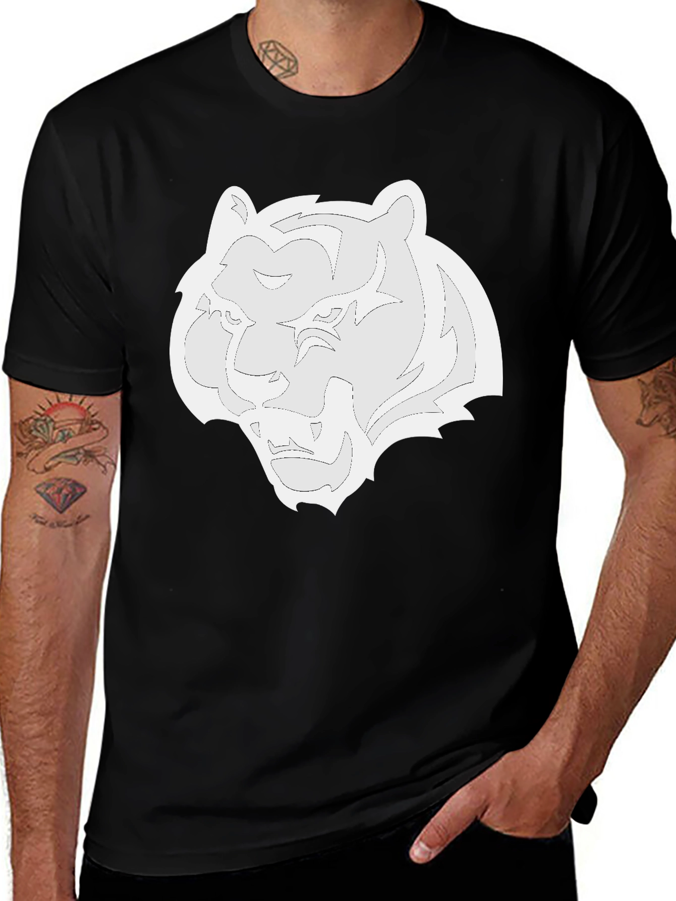 Variant 5 of Black T-Shirt with White Tiger Graphic