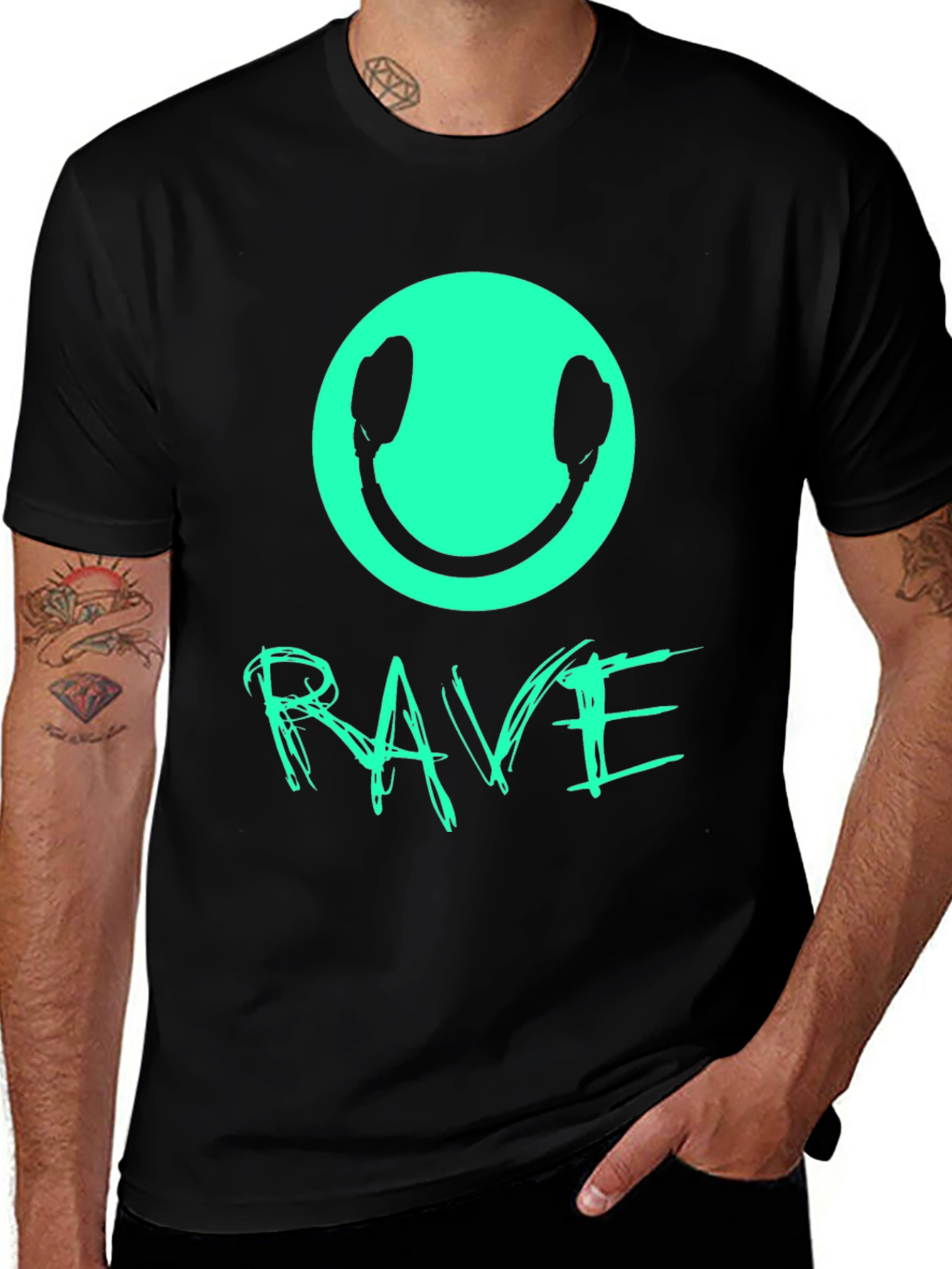 Variant 12 of Rave Smiley Face Graphic Tee - Black
