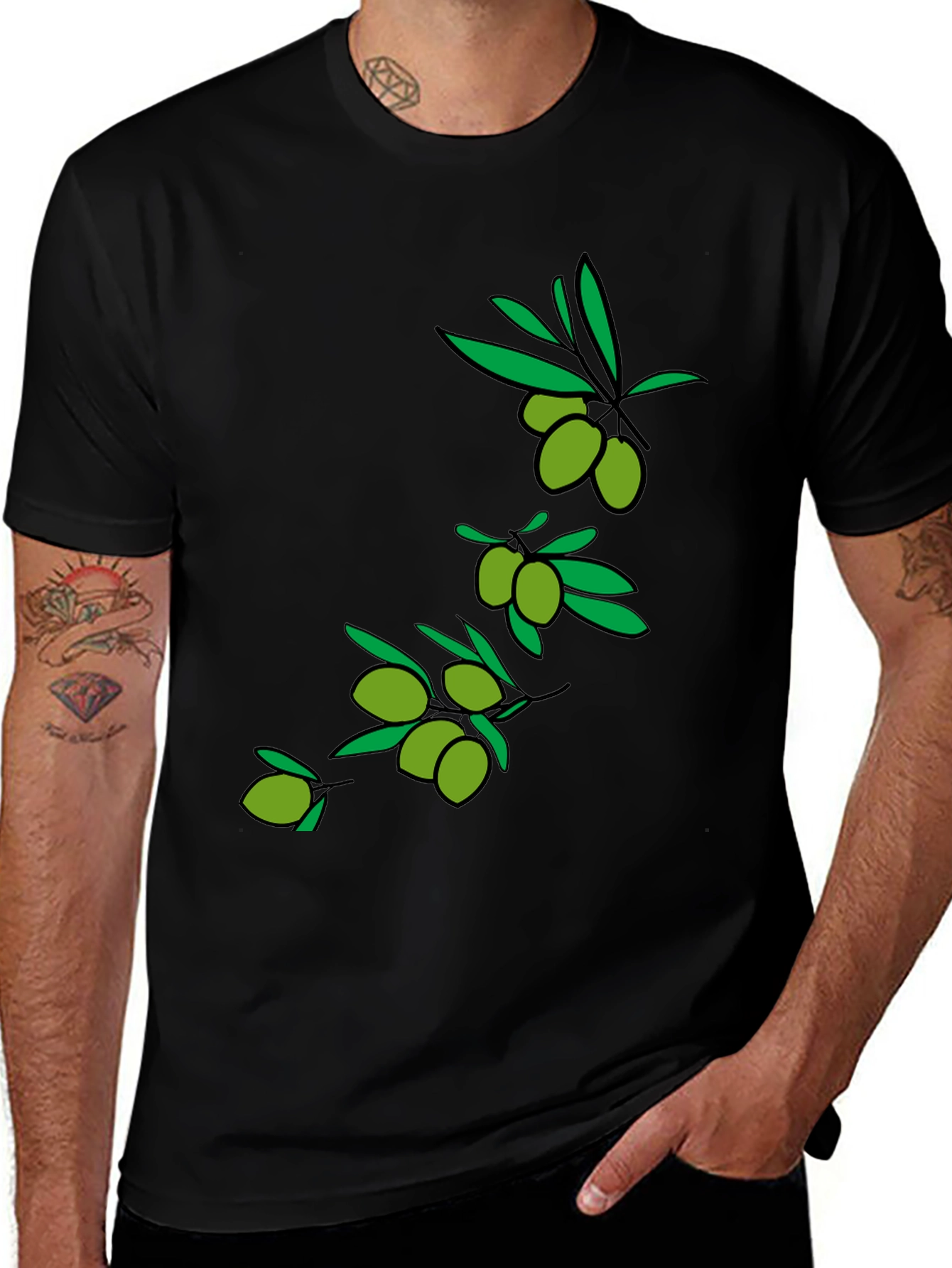 Variant 8 of Olive Branch Graphic Black T-Shirt