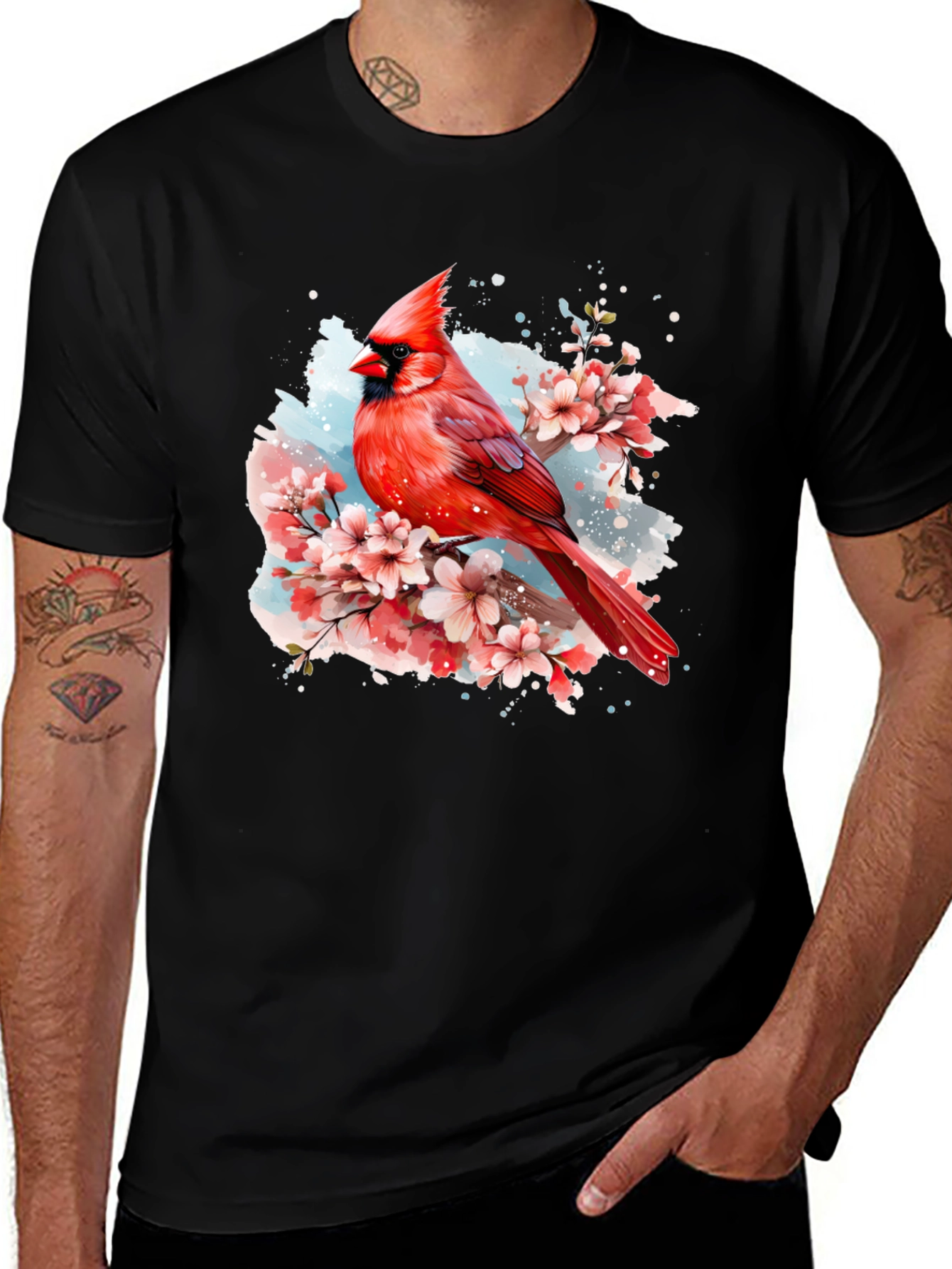 Variant 22 of Cardinal Bird Floral T-Shirt - Nature Inspired Design