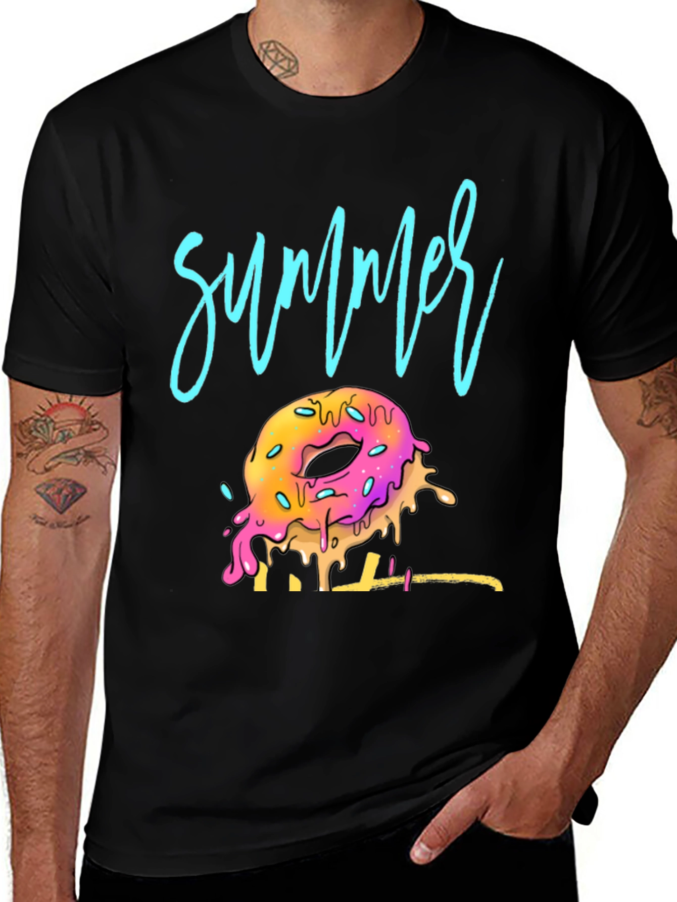 Variant 5 of Summer Donut Graphic Tee - Black Casual T-Shirt