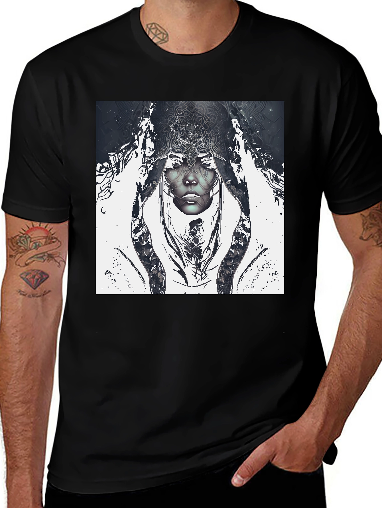 Variant 7 of Abstract Face Graphic Black T-Shirt
