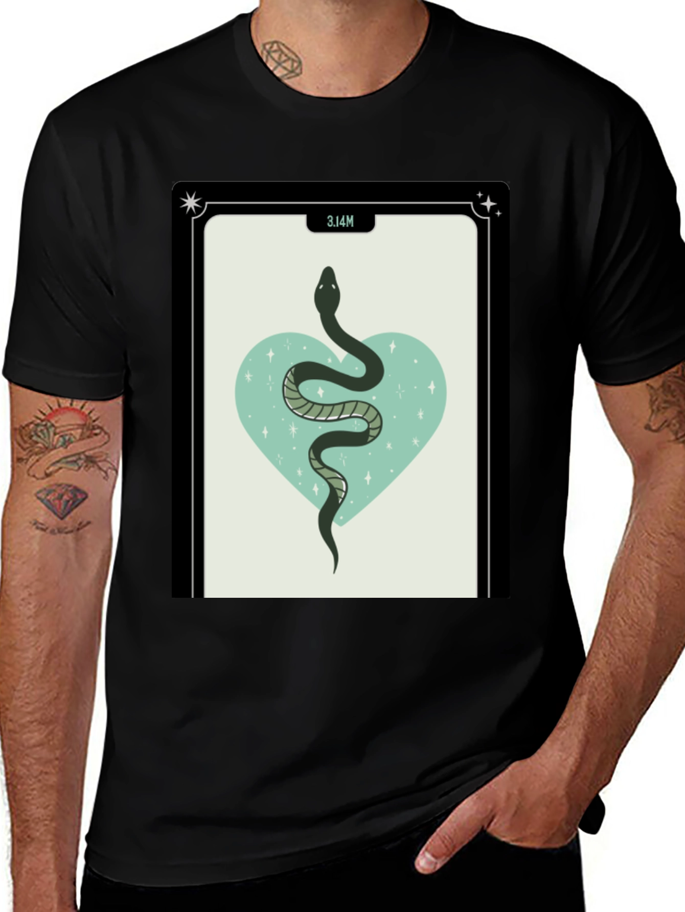 Variant 30 of Mystic Snake Heart Graphic Black T-Shirt