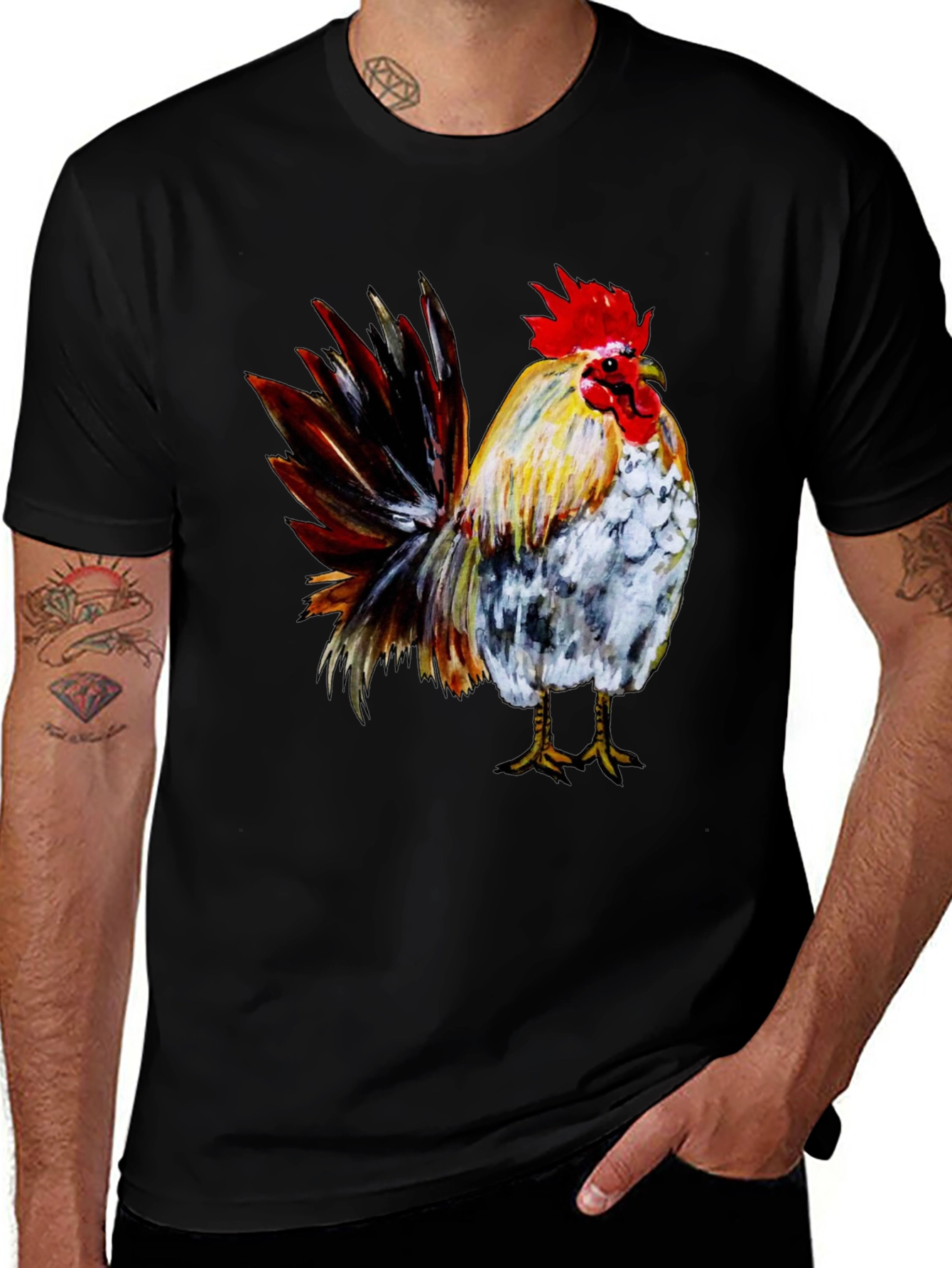Variant 27 of Rooster Graphic Print Black T-Shirt