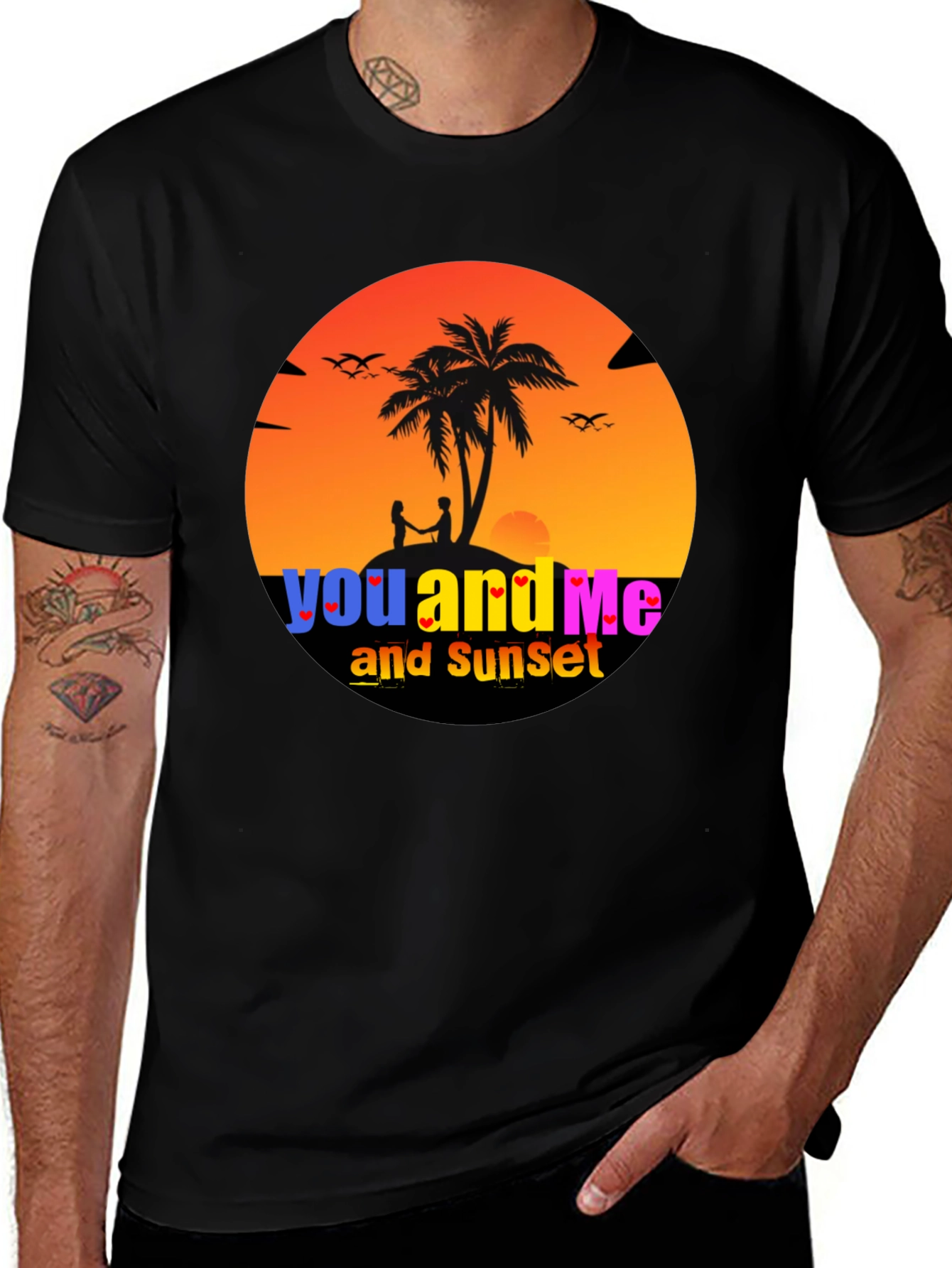 Variant 12 of Sunset Couple Graphic T-Shirt - Stylish Black Tee