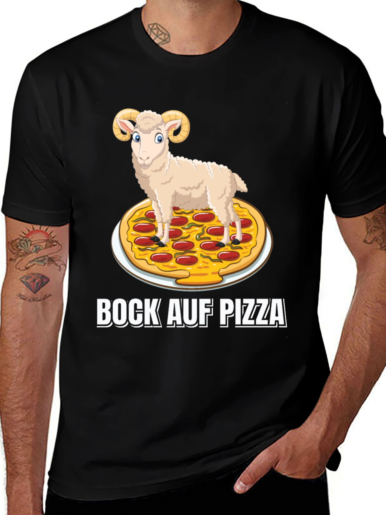 Variant 12 of Bock Auf Pizza Graphic Tee - Funny Ram on Pizza T-Shirt