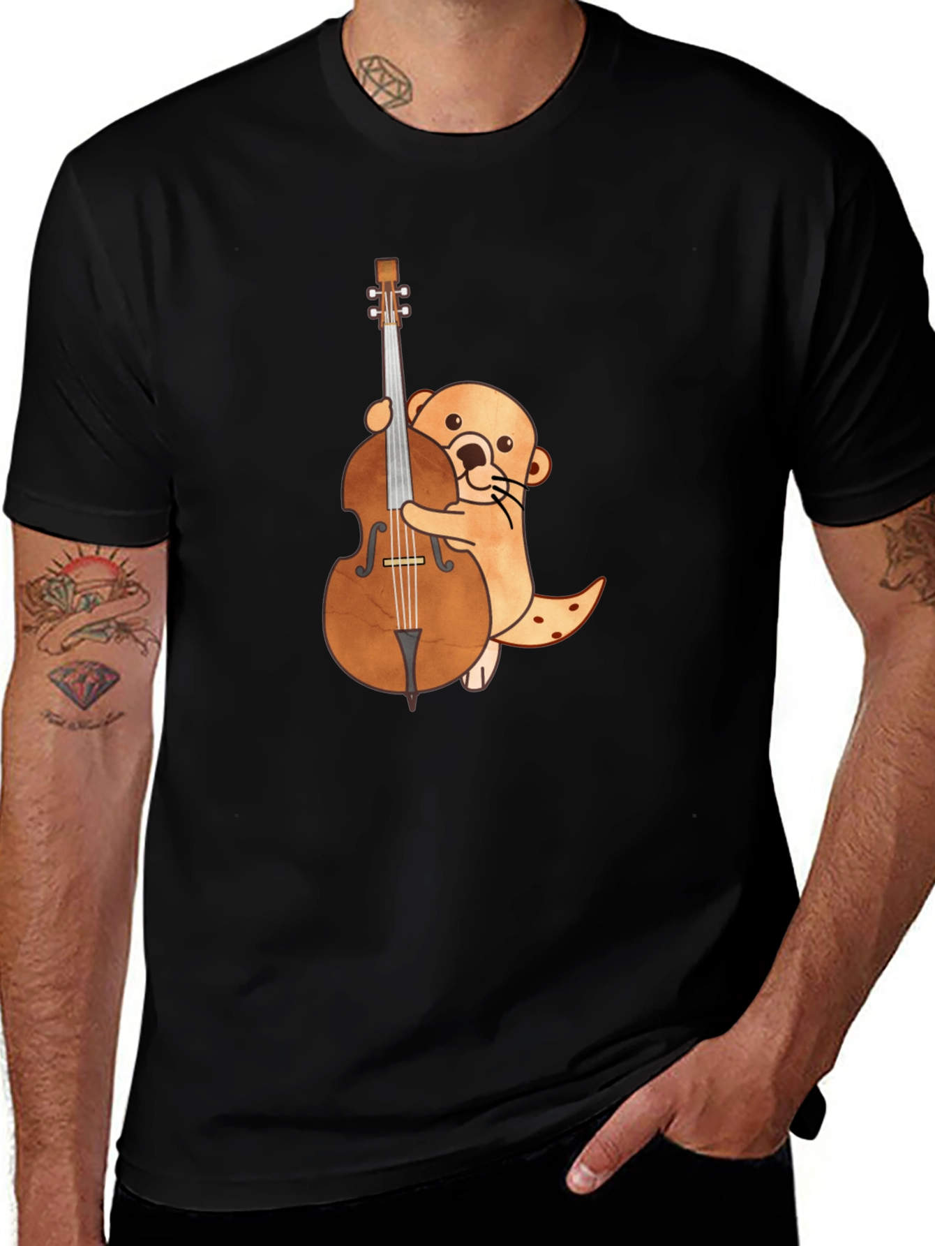 Variant 6 of Otter with Cello Black T-Shirt