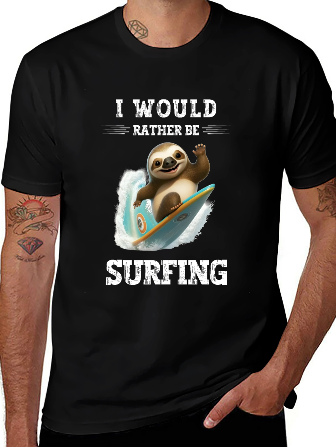 Variant 28 of Surfing Sloth Graphic T-Shirt - Relaxed Fit