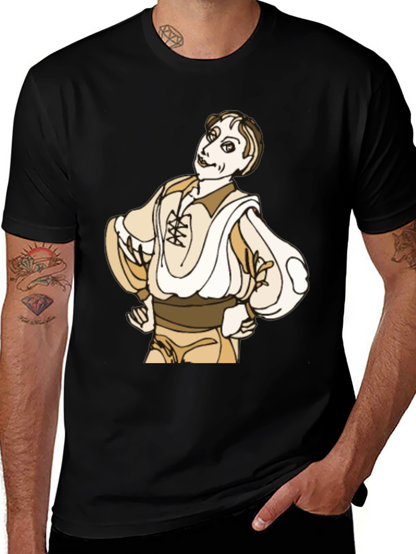 Variant 2 of Cartoon Man Graphic Black T-Shirt