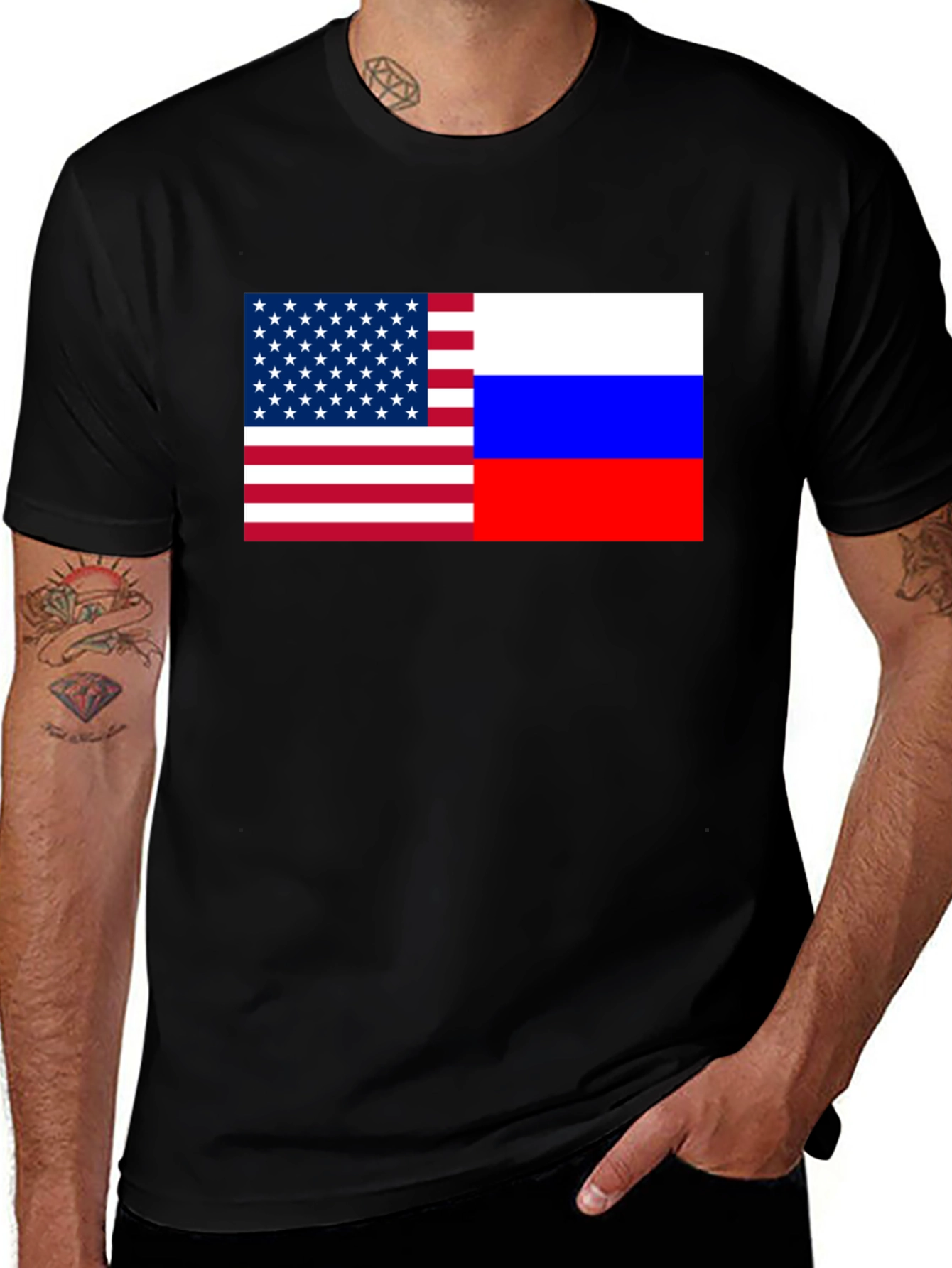 USA and Russia Flag Graphic Print T-Shirt