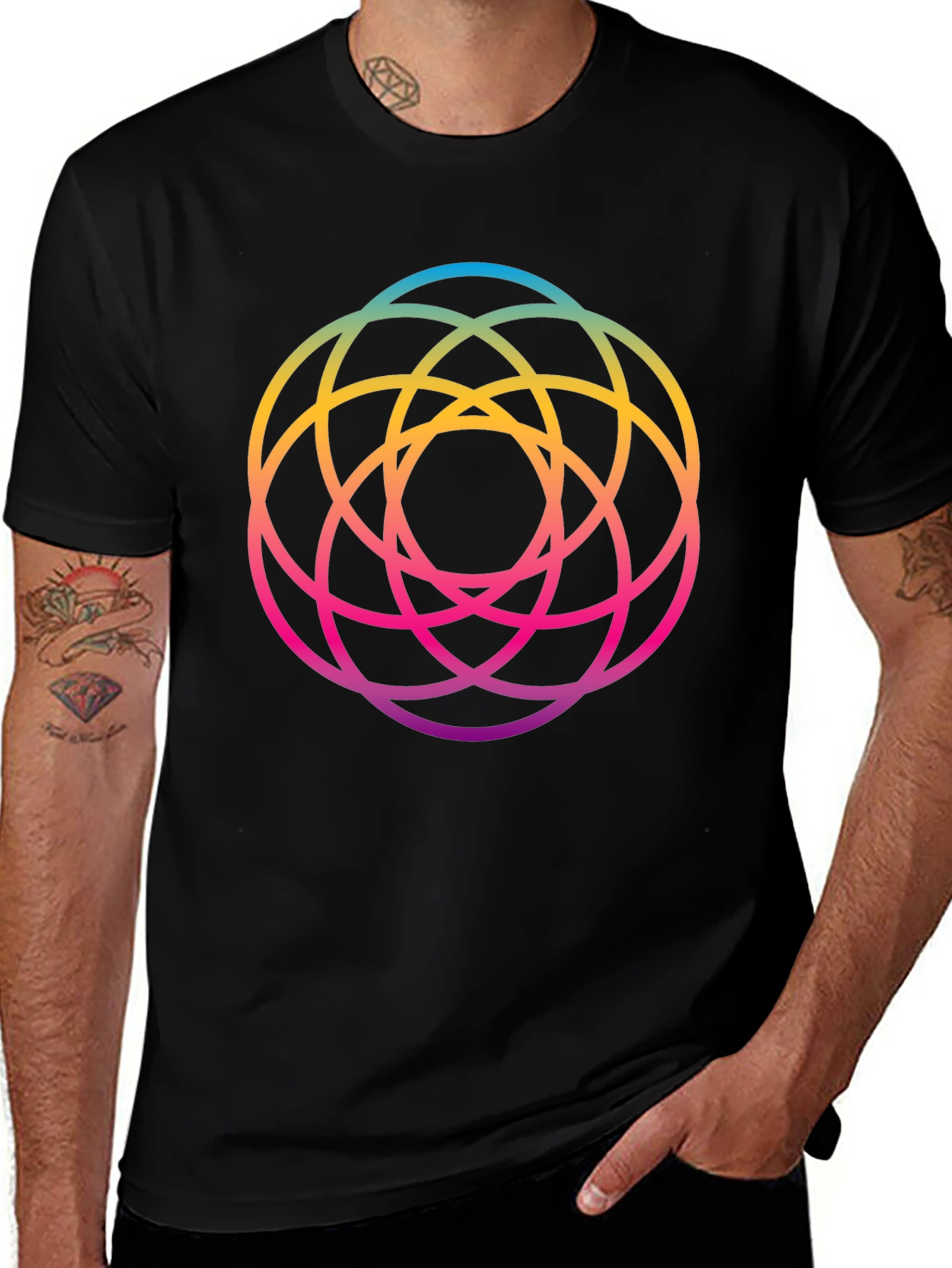 Variant 22 of Geometric Circle Rainbow Gradient Men's Black T-Shirt