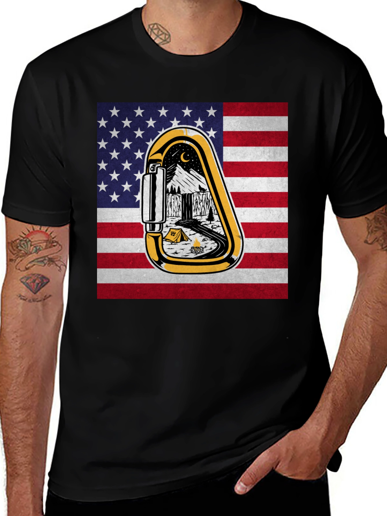 Variant 8 of American Flag Camping Carabiner Graphic Tee