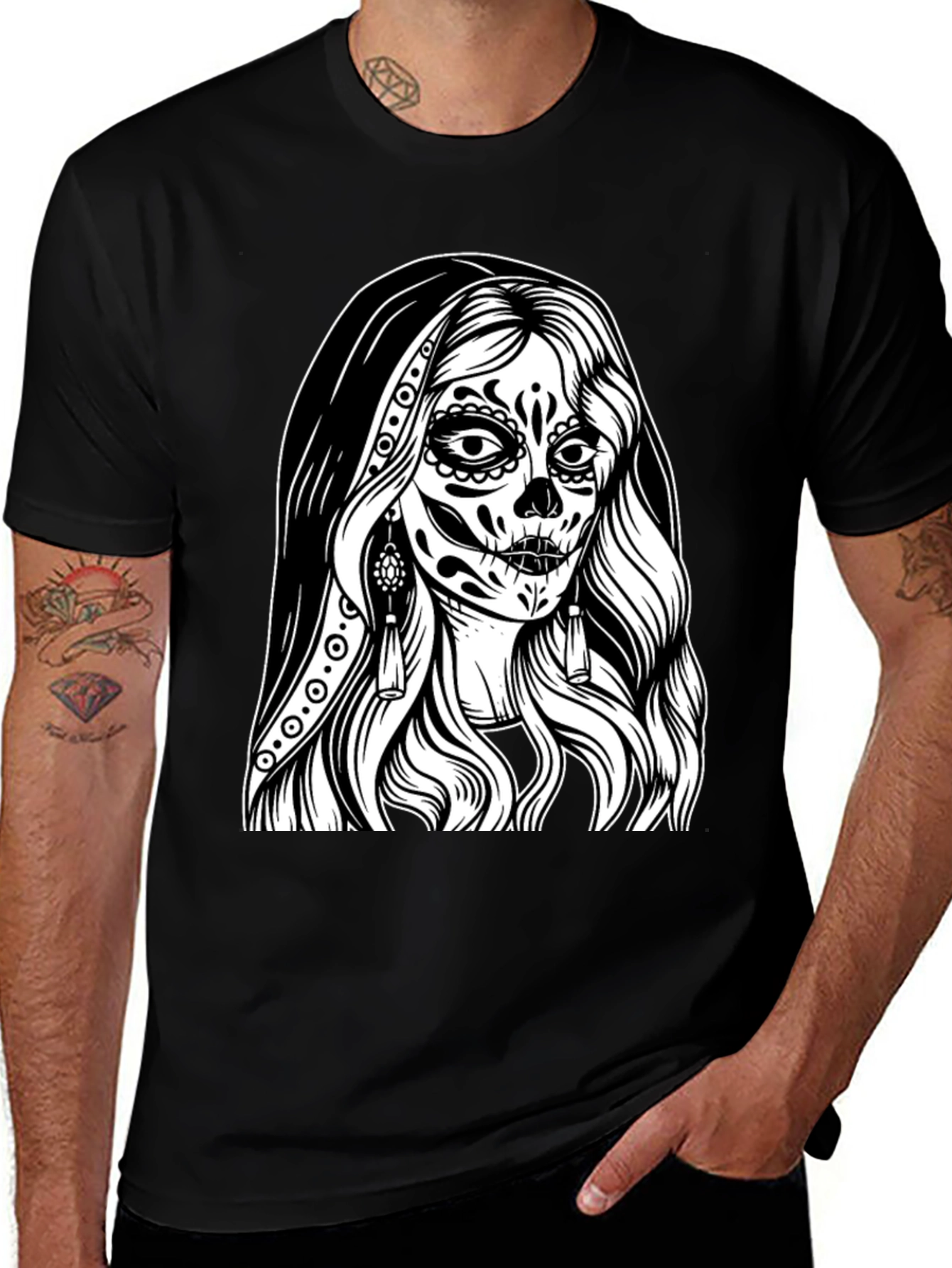 Variant 21 of Day of the Dead Graphic Tee - Sugar Skull Woman
