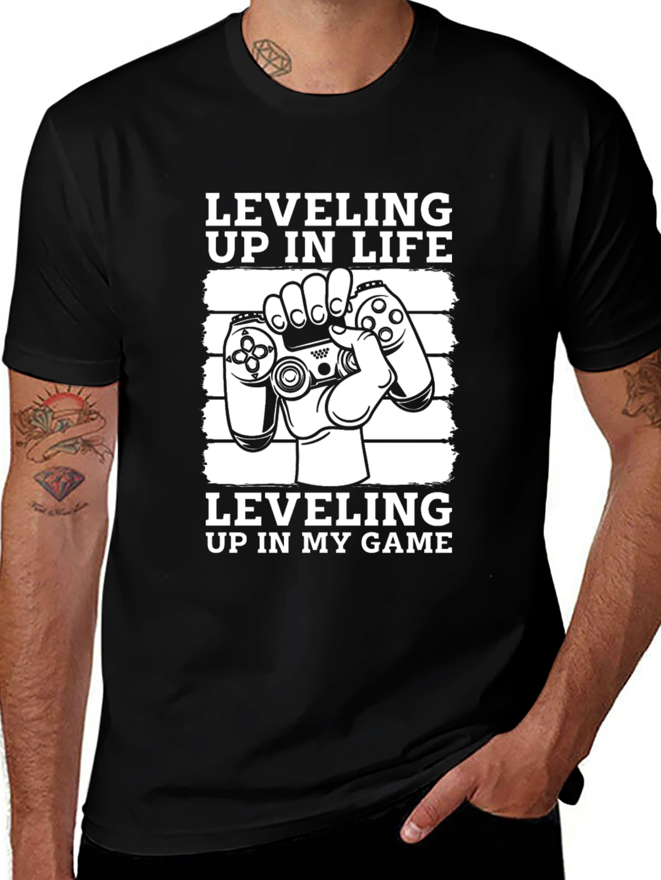 Variant 29 of Leveling Up Gamer T-Shirt - Black Cotton Blend