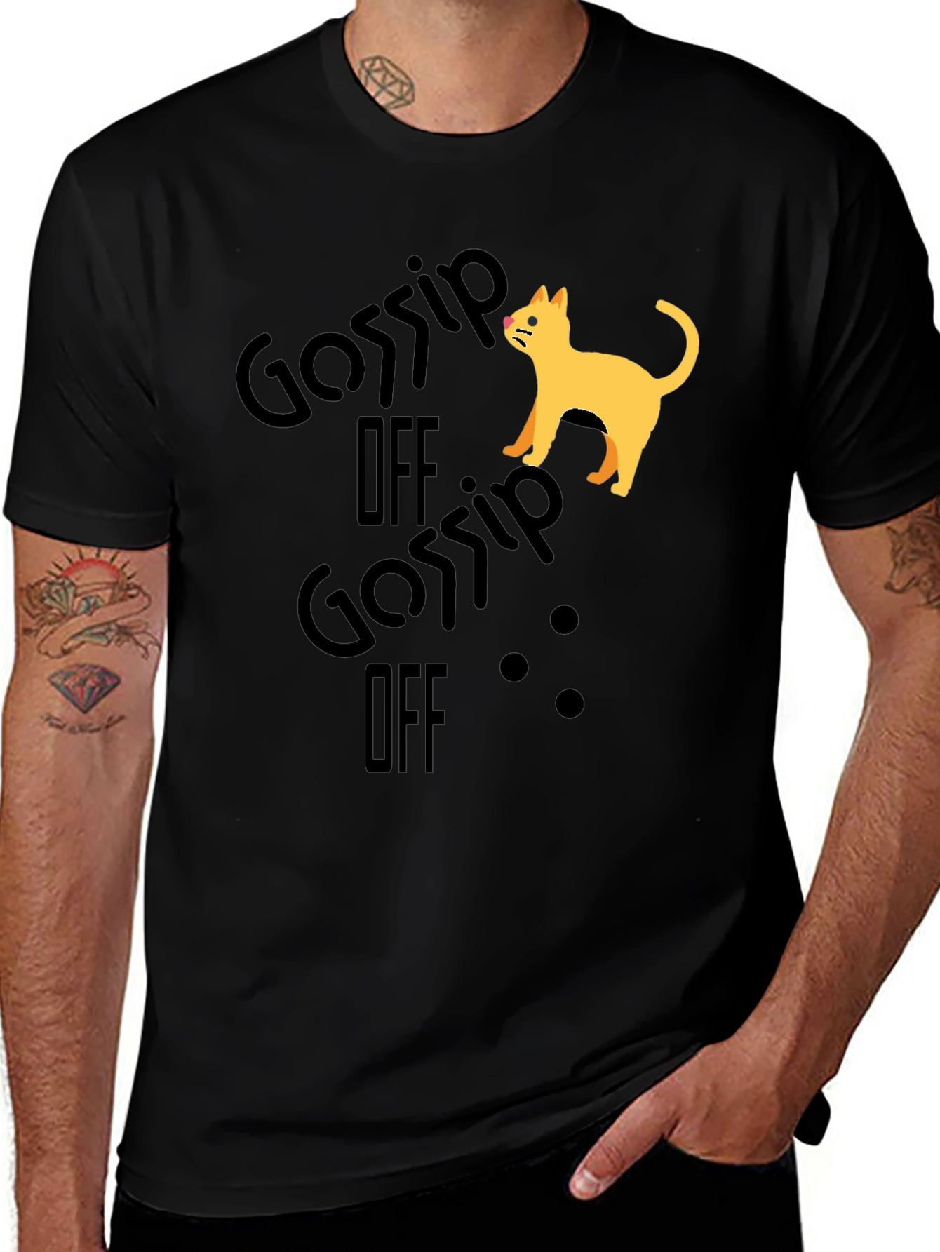 Variant 5 of Gossip Off Cat Graphic Black T-Shirt
