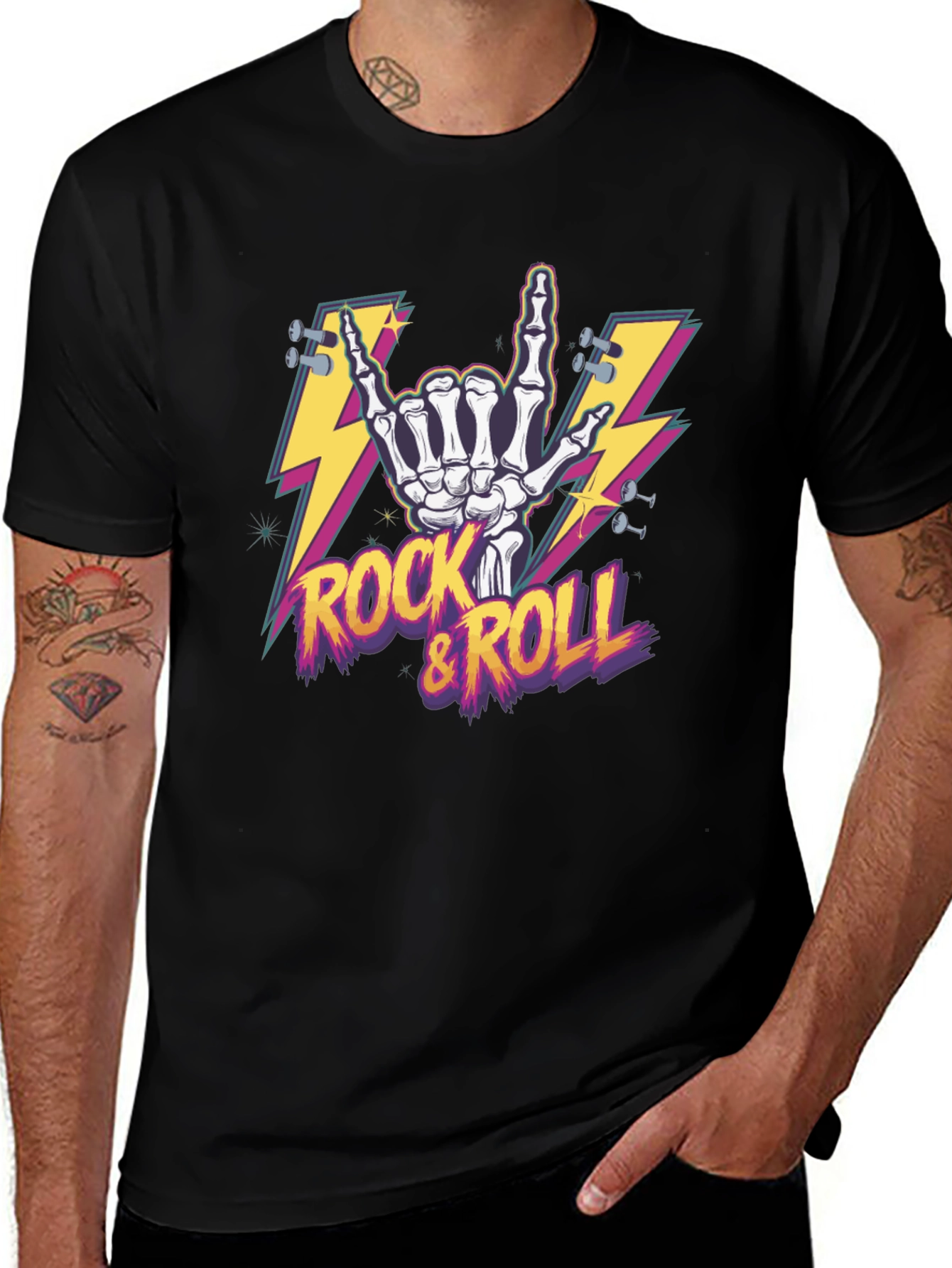 Variant 28 of Rock & Roll Skeleton Hand Graphic T-Shirt