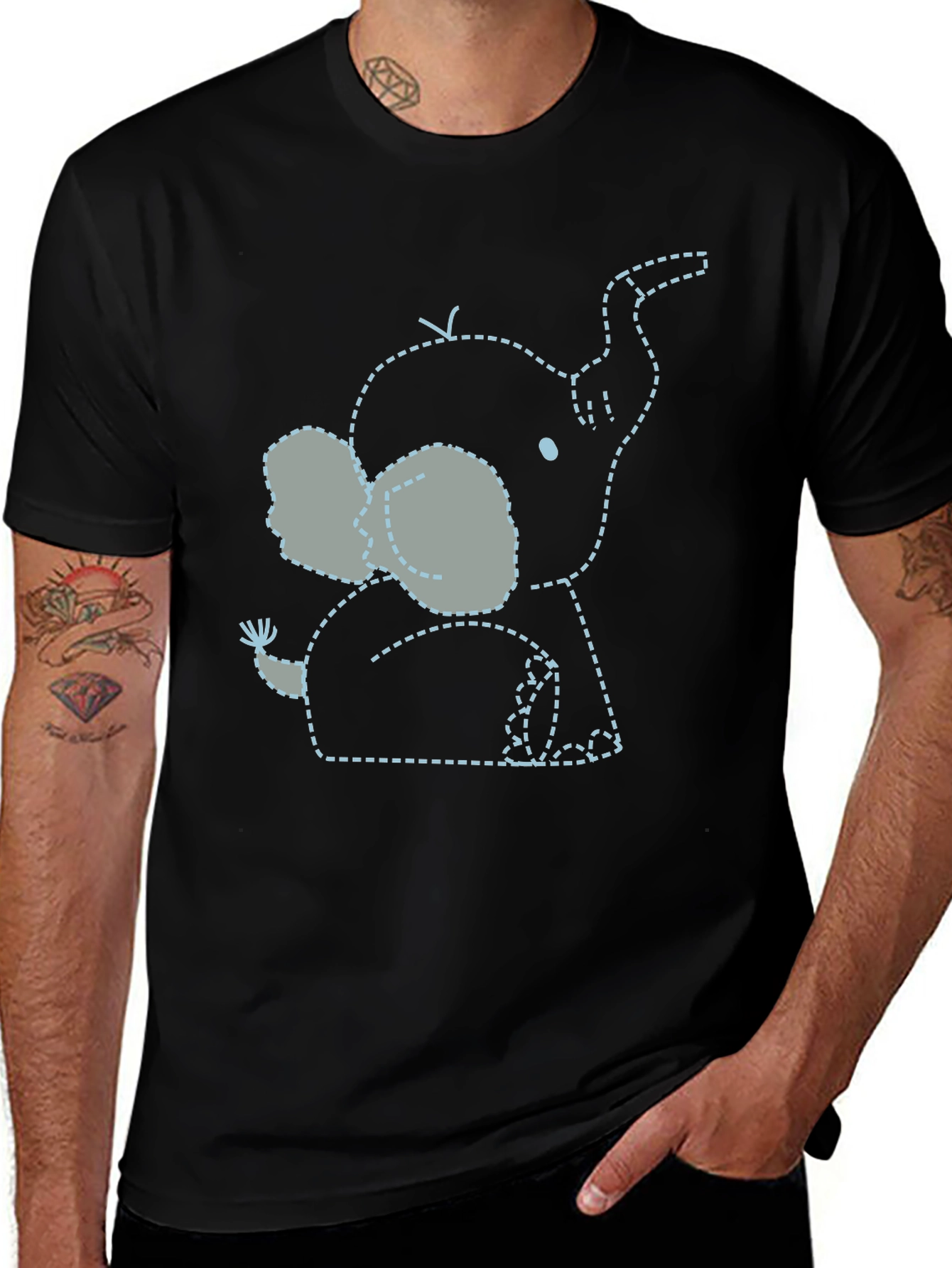 Variant 14 of Cute Elephant Outline Tee - Black Soft Cotton