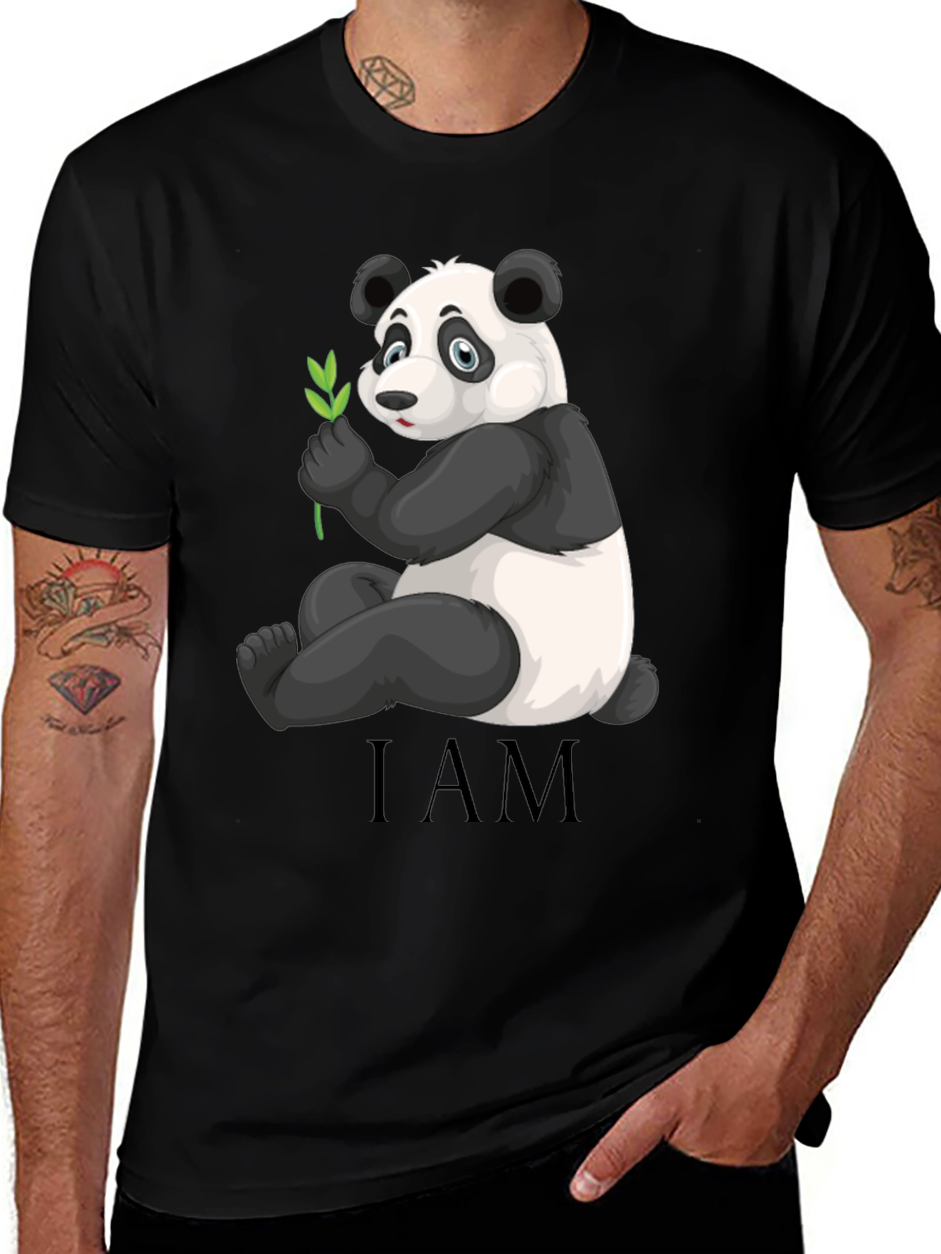Variant 2 of Panda Bear 'I AM' Black Graphic T-Shirt