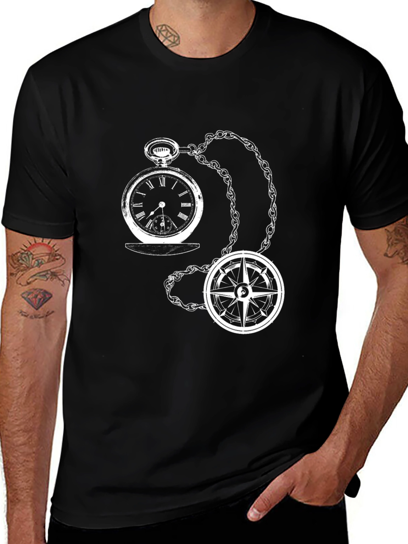 Vintage Pocket Watch Compass Graphic T-Shirt