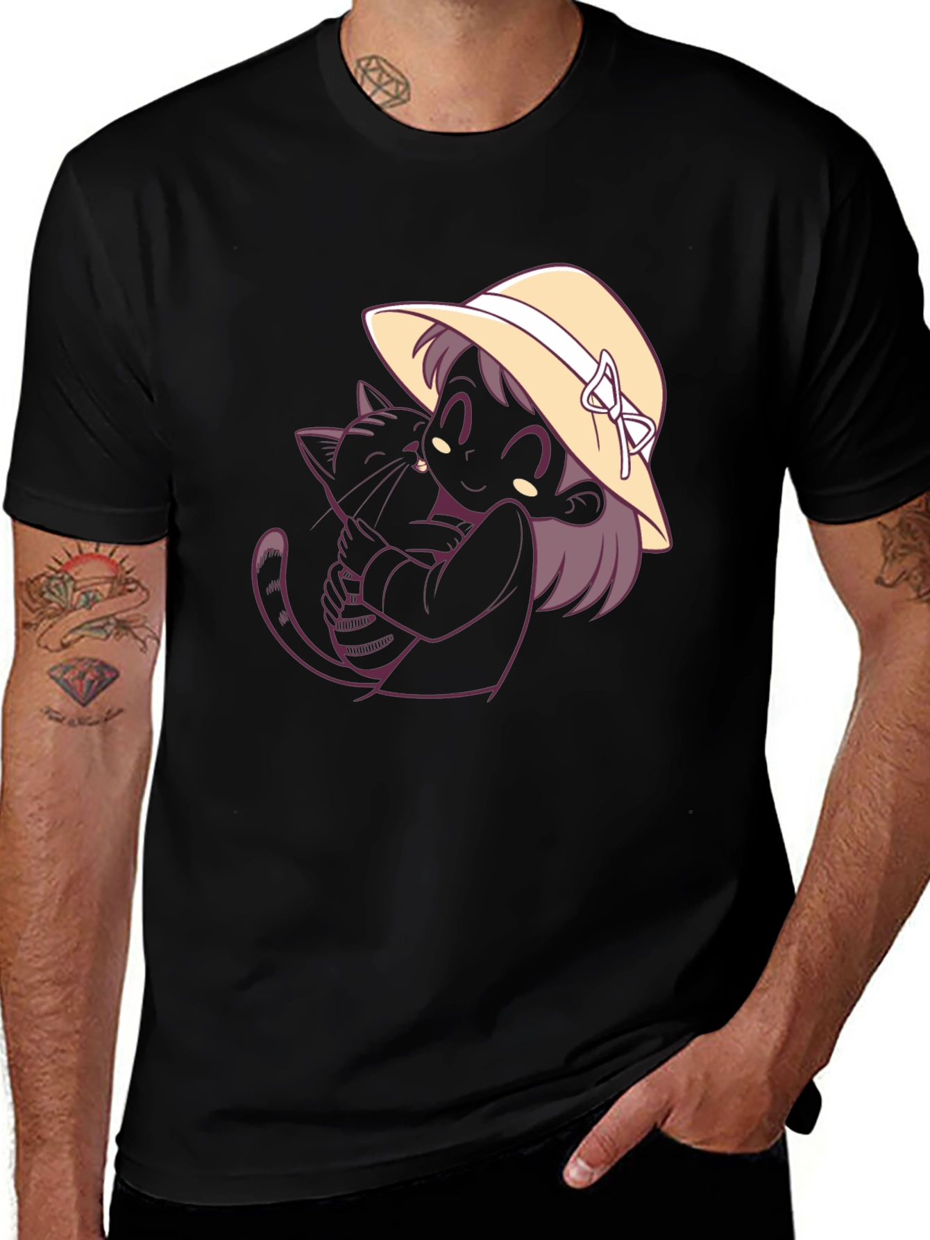 Variant 13 of Cute Girl with Cat Graphic T-Shirt
