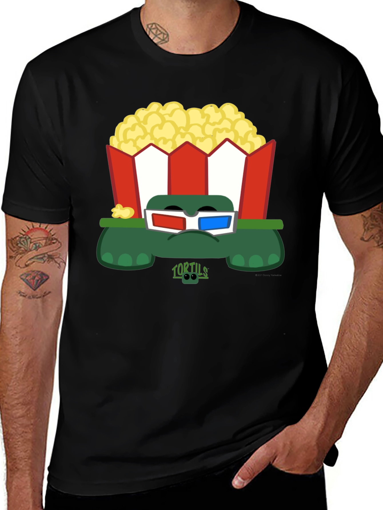 Variant 7 of Tortils Turtle Popcorn 3D Glasses Black Graphic T-Shirt