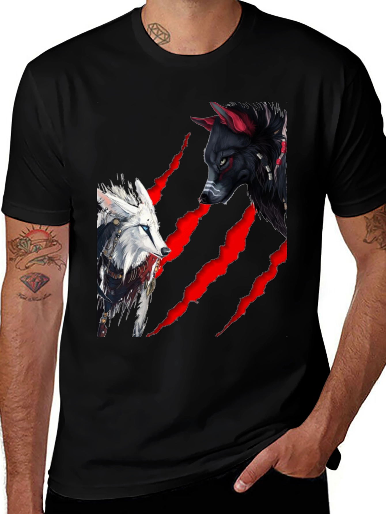 Wolf Graphic Print Black T-Shirt