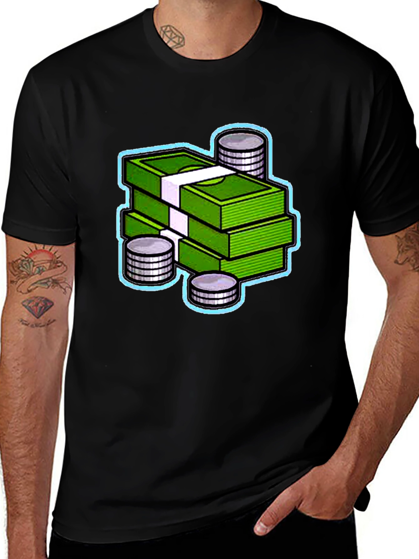 Variant 18 of Money Stack Graphic Tee - Black Cotton T-Shirt