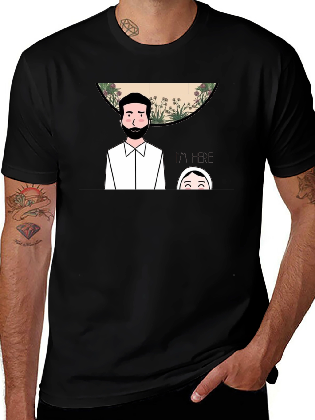 Variant 22 of Couple Portrait Graphic Black T-Shirt