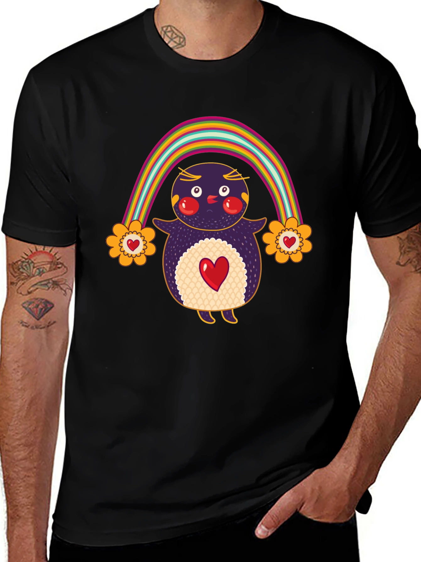 Variant 20 of Cute Rainbow Penguin Graphic Tee - Unisex Black T-Shirt