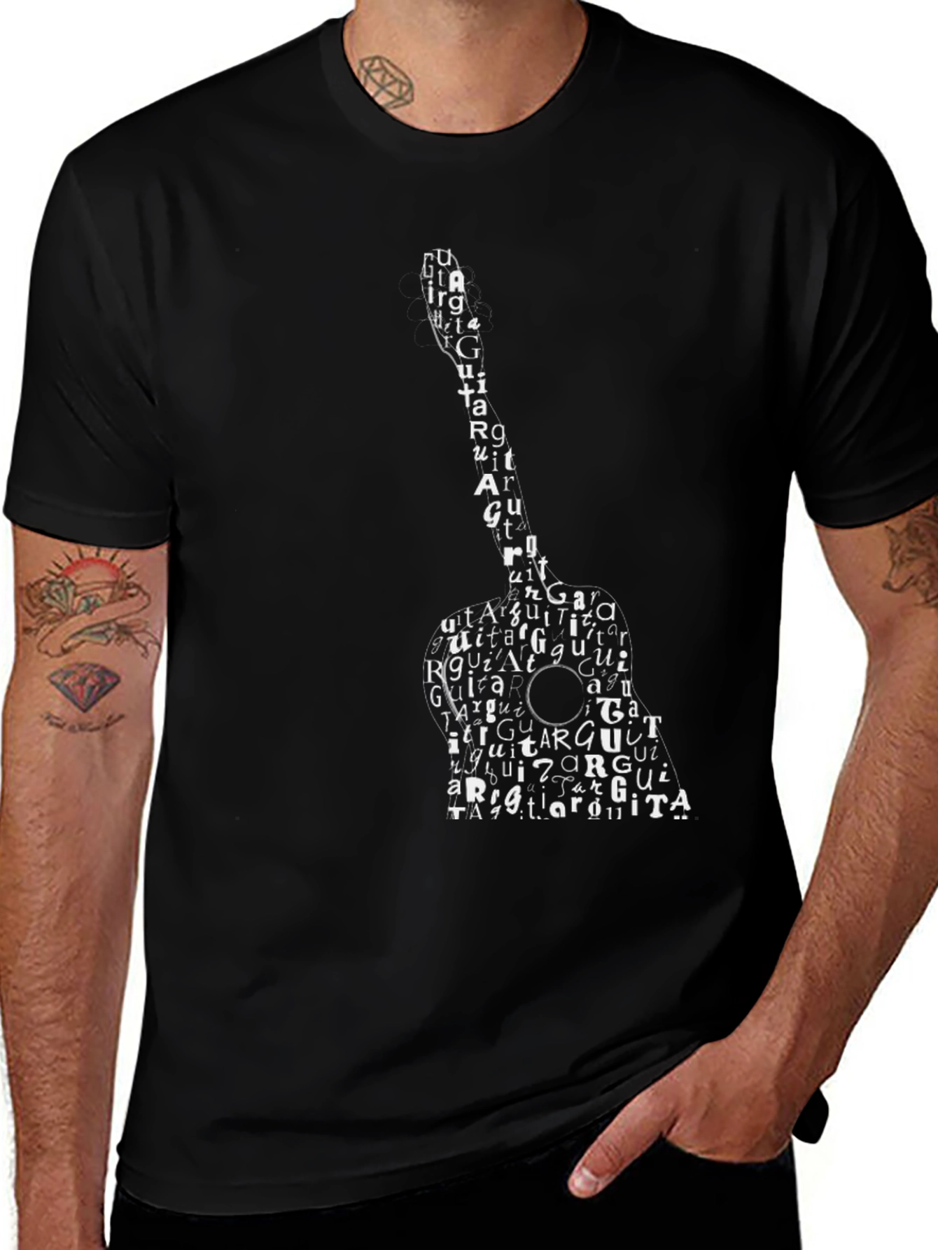 Variant 25 of Guitar Word Art Graphic T-Shirt