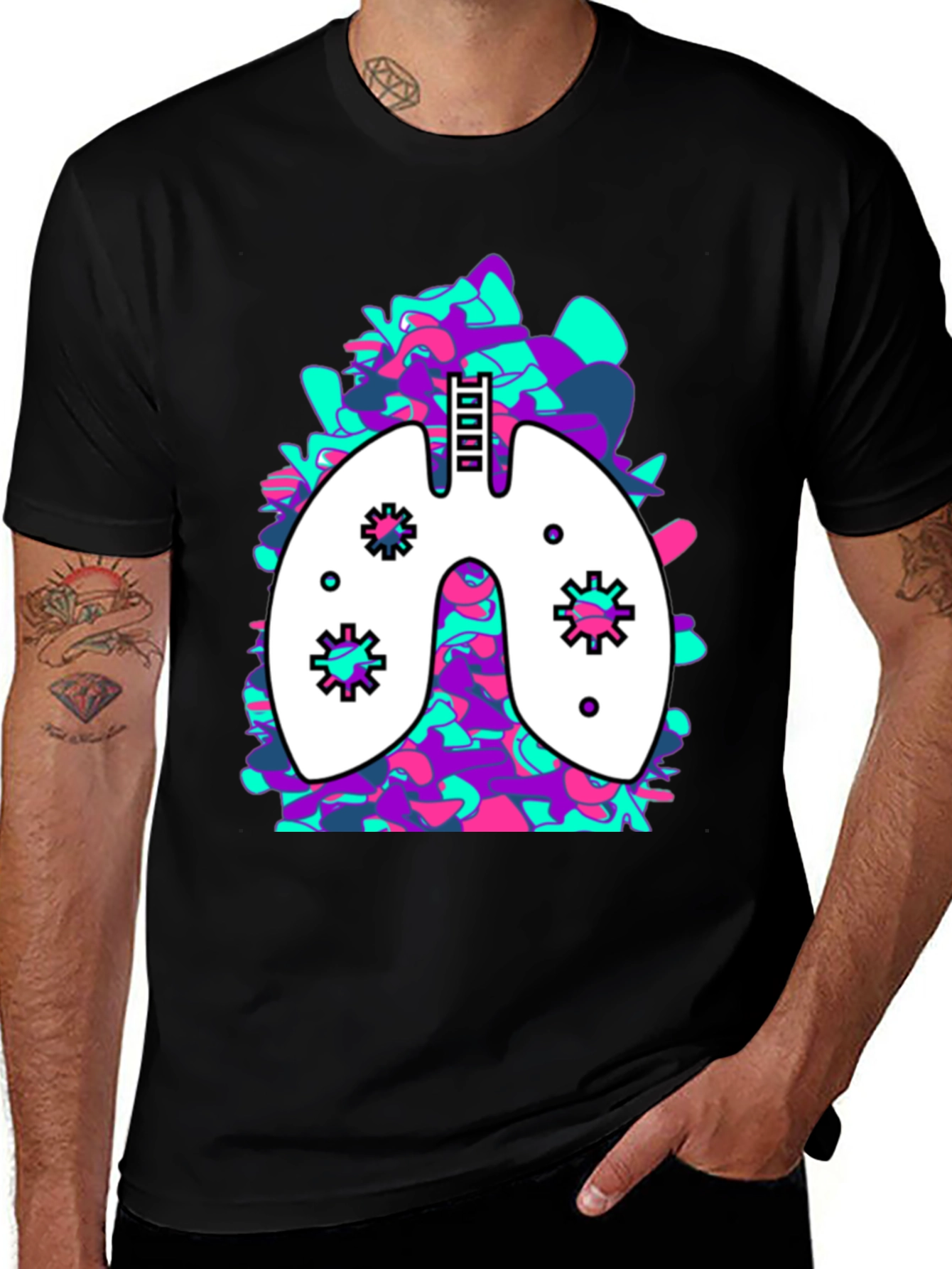 Variant 18 of Lung Art Black T-Shirt: Abstract Organ Tee